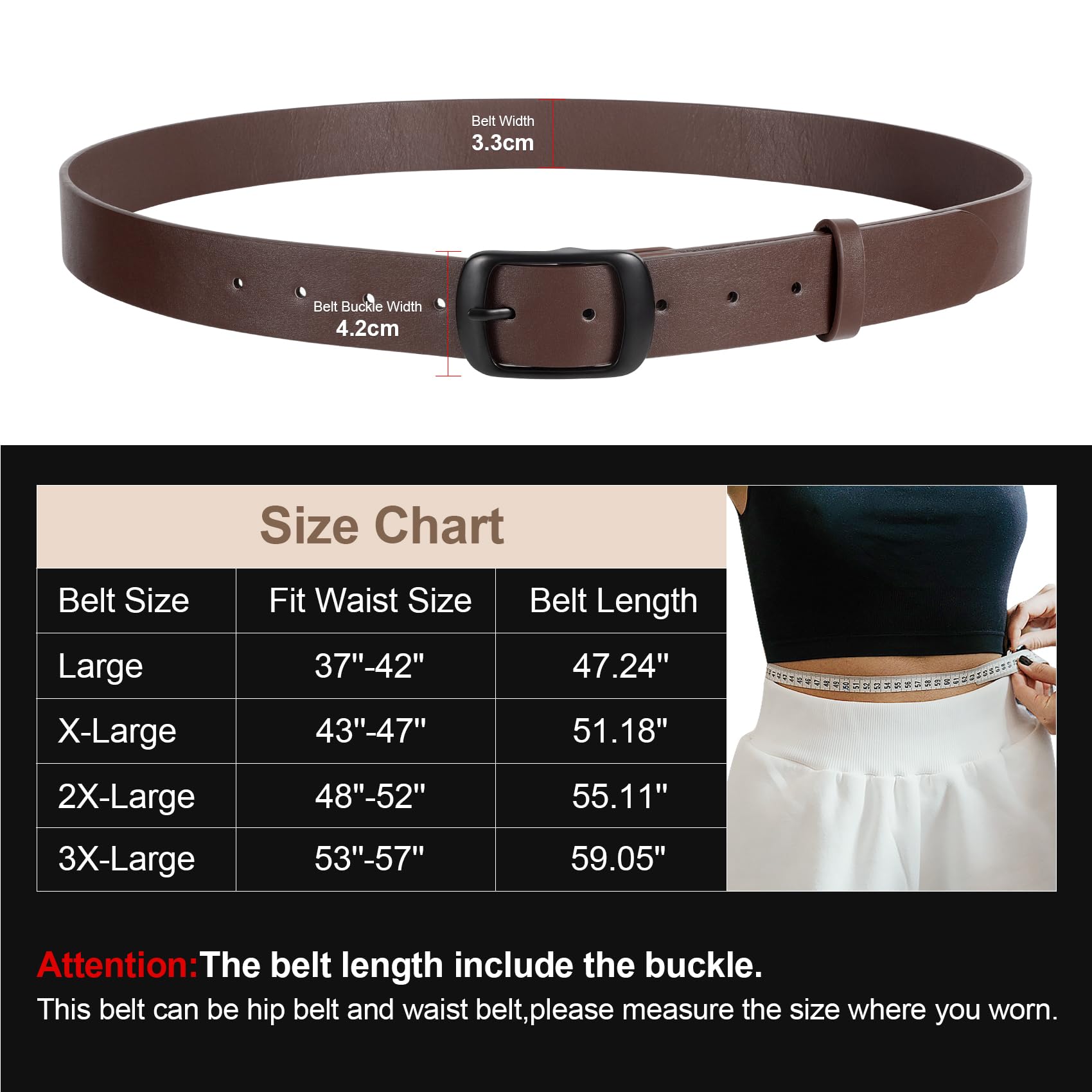 JASGOOD Plus Size Women Leather Belt Black Casual Waist Belt for Jeans Pants with Metal Pin Buckle - JASGOOD OFFICIAL