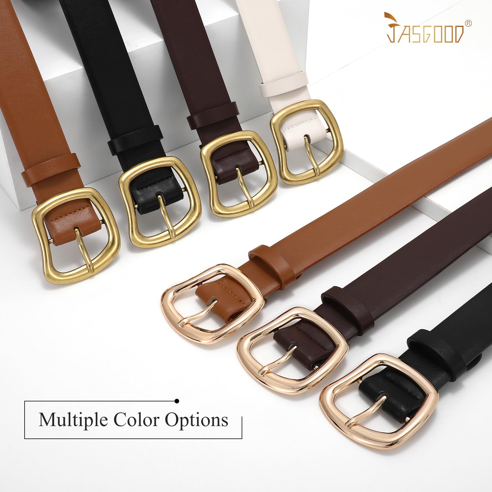 JASGOOD Women Leather Belt Ladies Casual Belt for Jeans Pants Fashion Women Waist Belt with Gold Buckle