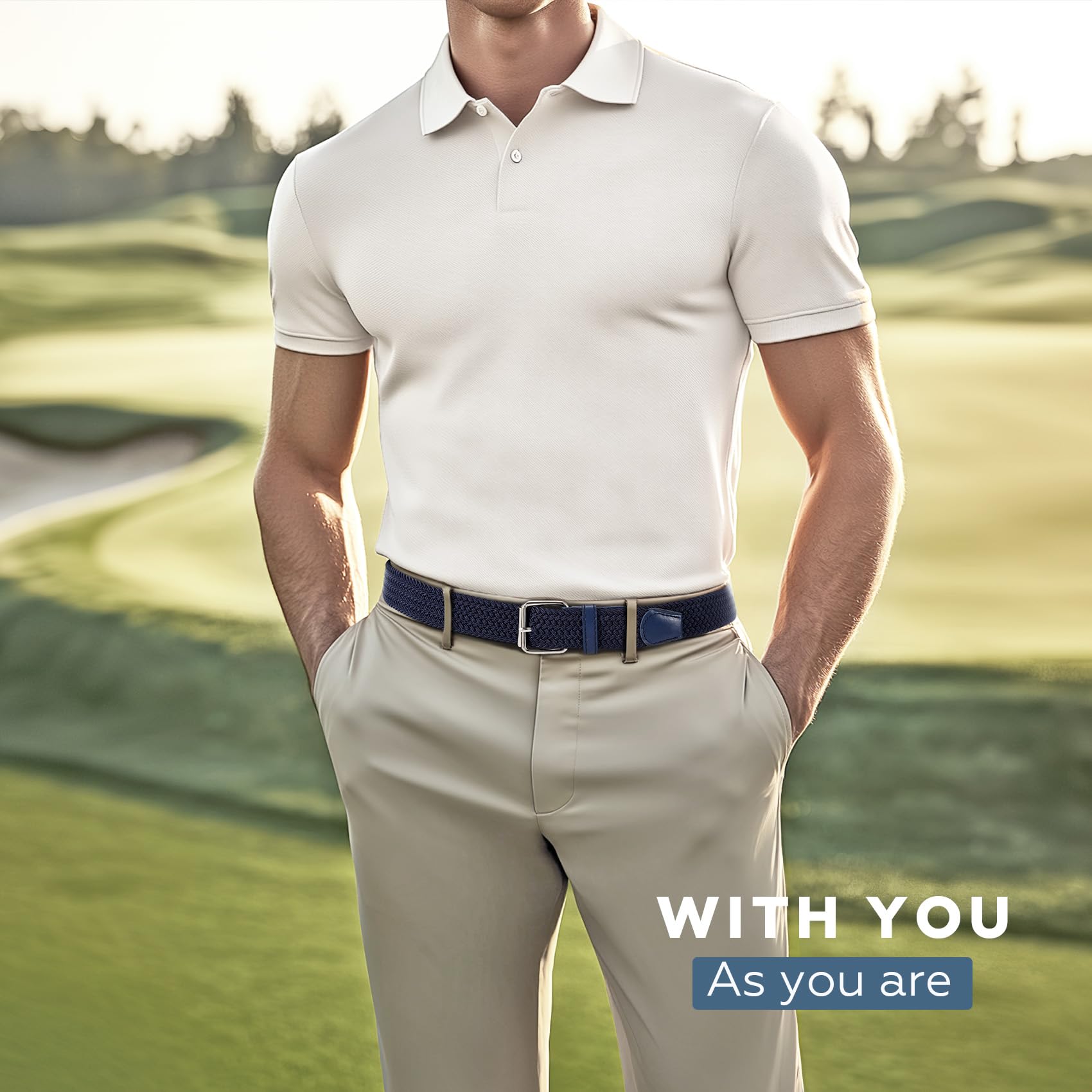 JASGOOD Braided Stretch Belt for Men Golf Casual Fabric Elastic Woven Belt 1 3/8" Adjustable Work