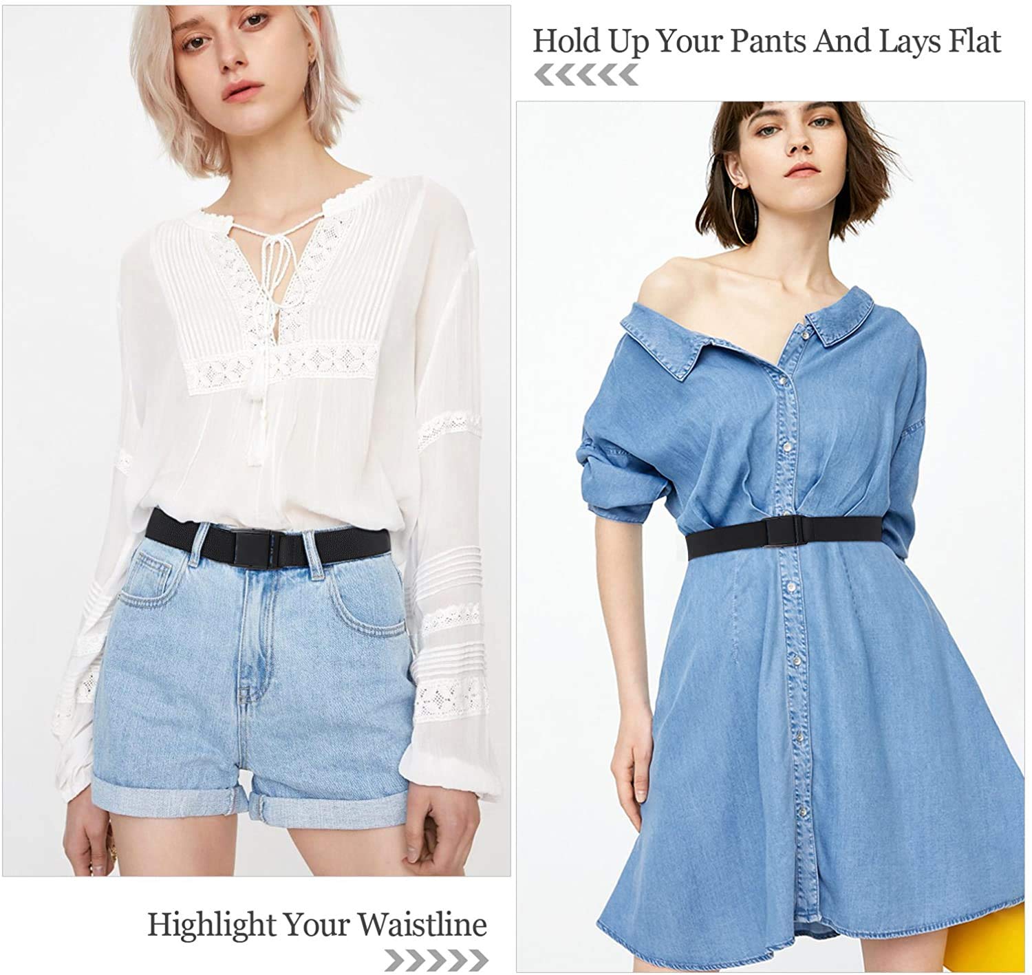 JASGOOD No Show Women Stretch Belt Invisible Elastic Web Strap Belt with Flat Buckle for Jeans Pants Dresses - JASGOOD OFFICIAL