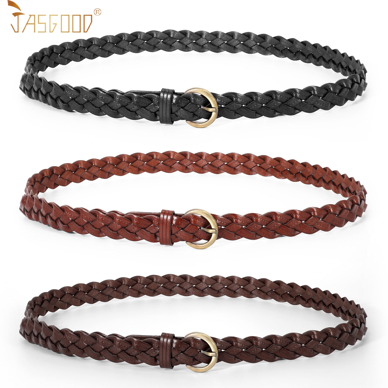 Women Leather Belt Skinny Dress Belt With Gold Buckle