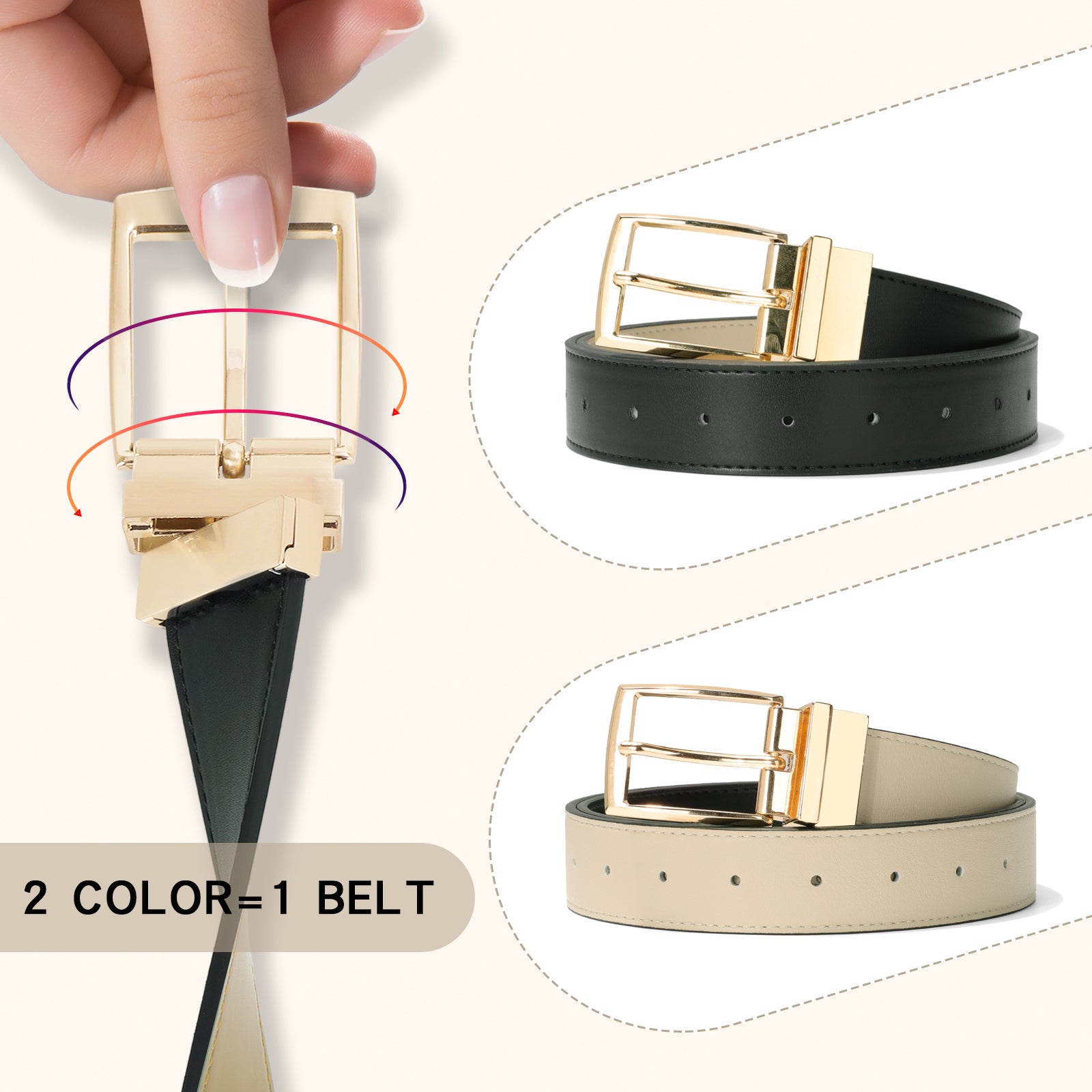Men Women Comfortable Casual Leather Classic Reversible Belt - JASGOOD OFFICIAL