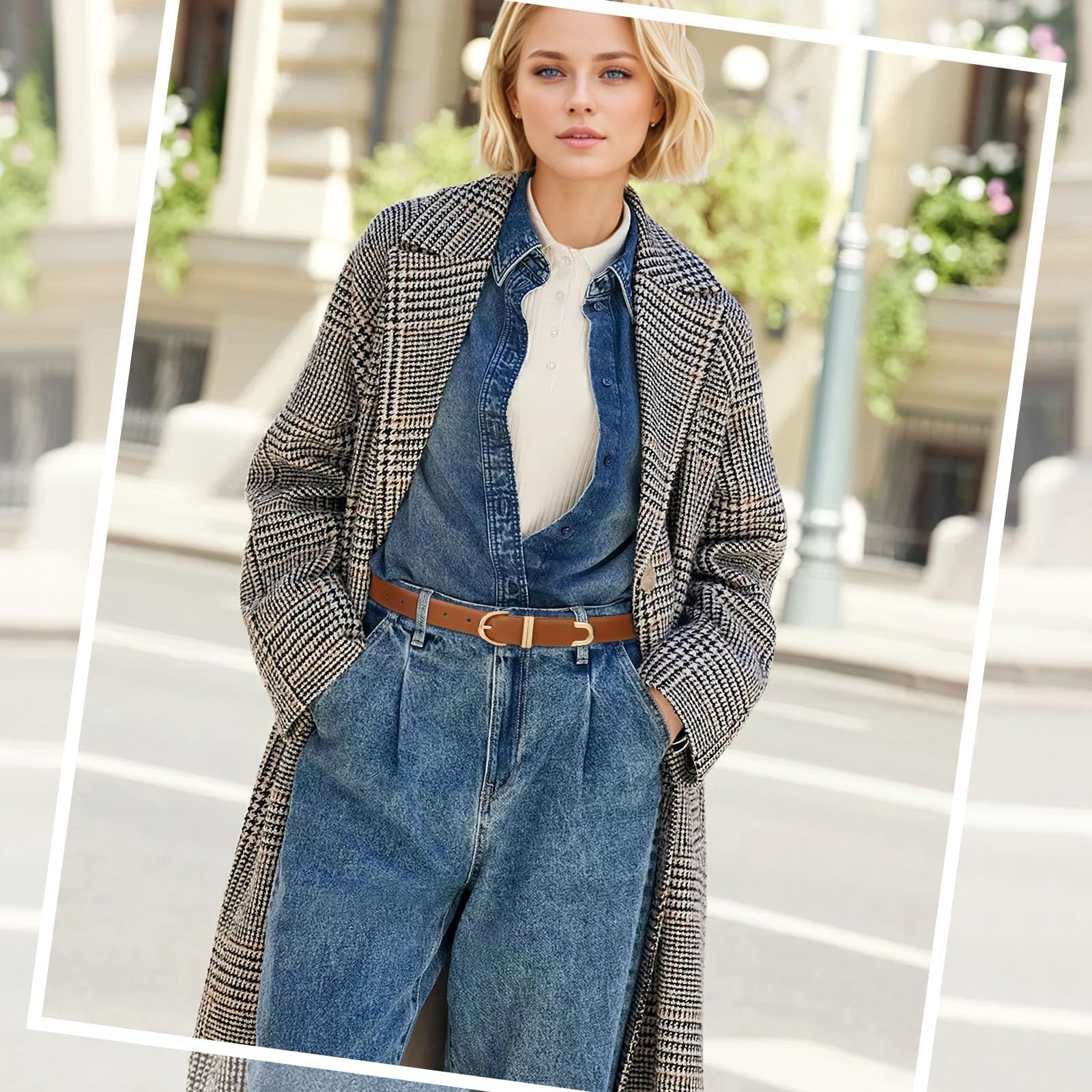 JASGOOD Women Leather Belt for Jeans Pants Fashion Gold Buckle Ladies Waist Belt