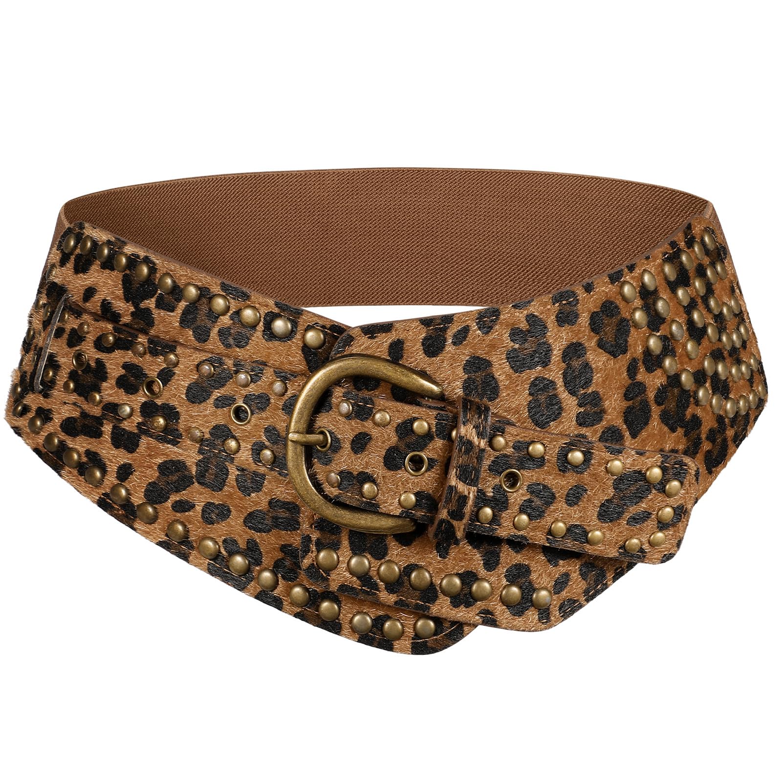 JASGOOD Women Vintage Wide Elastic Belt Studded Stretchy Waist Belt with Rivets Metal Buckle - JASGOOD OFFICIAL