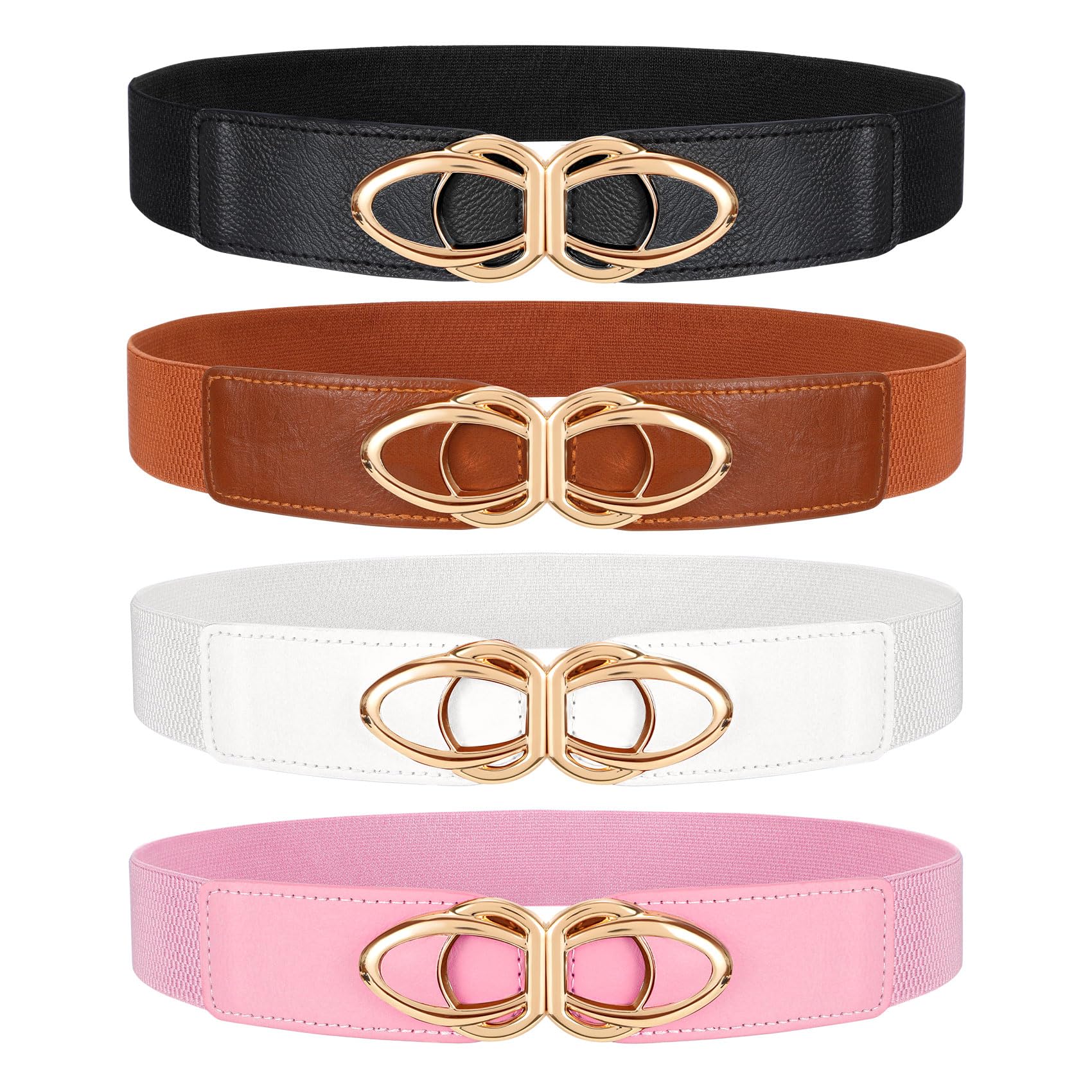 WERFORU Women Thin Elastic Belts,Skinny Stretch Vintage Fashion Waistband for Dress with Gold Buckle 4 Pack
