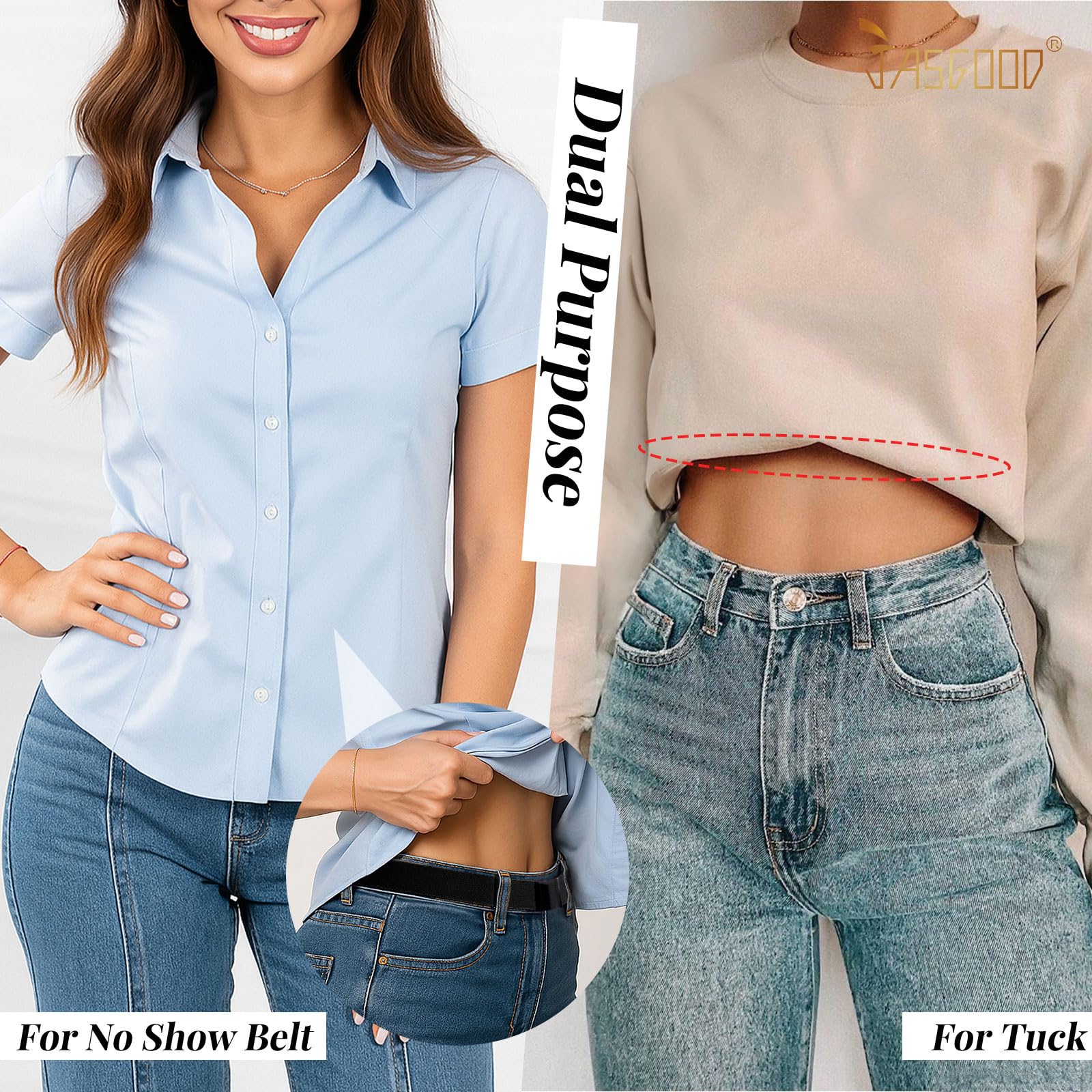 JASGOOD Crop Top Tuck Waist Band Adjustable Band Tucking Sweaters Shirts Stretch Belts for Women Change Style of Tops