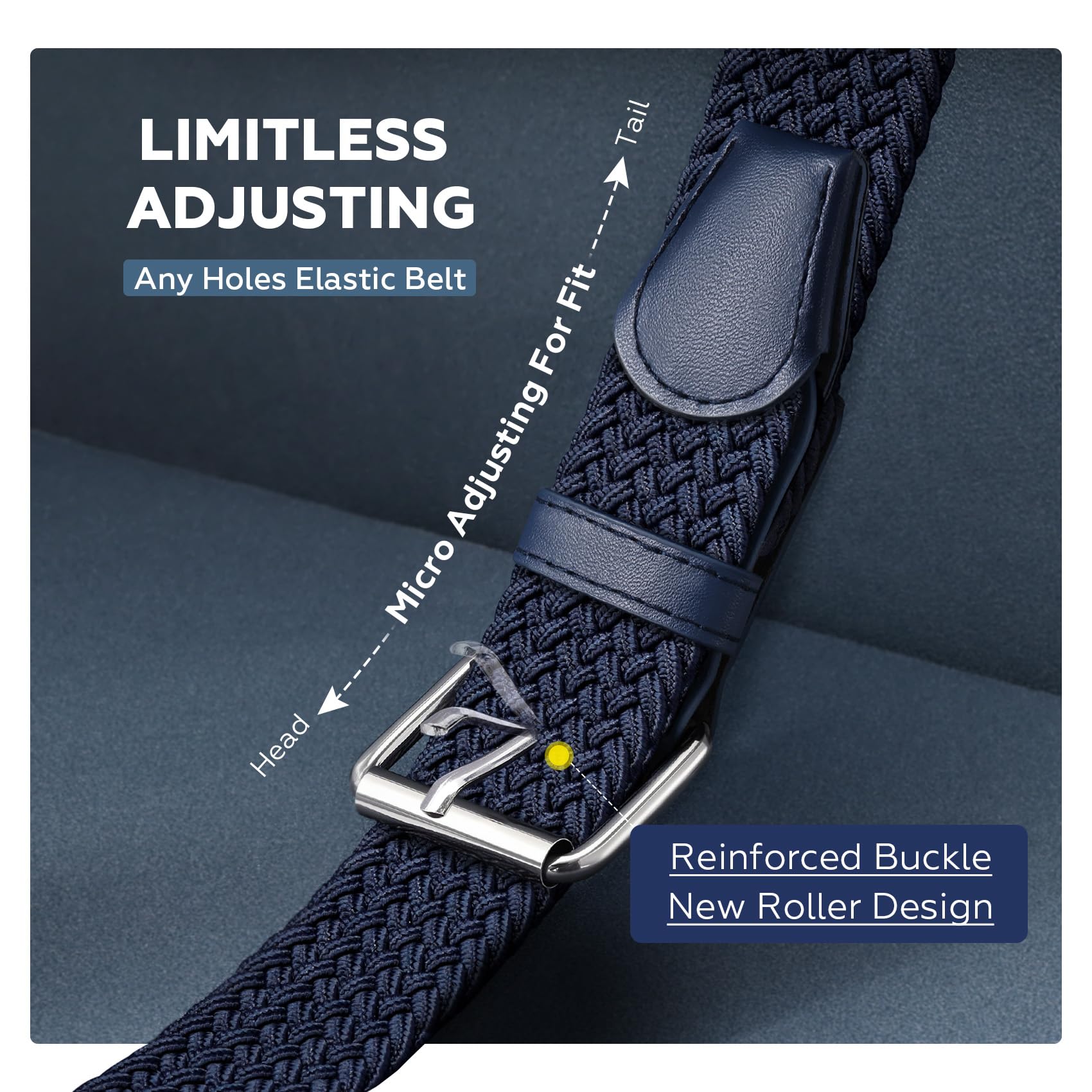 JASGOOD Braided Stretch Belt for Men Golf Casual Fabric Elastic Woven Belt 1 3/8" Adjustable Work