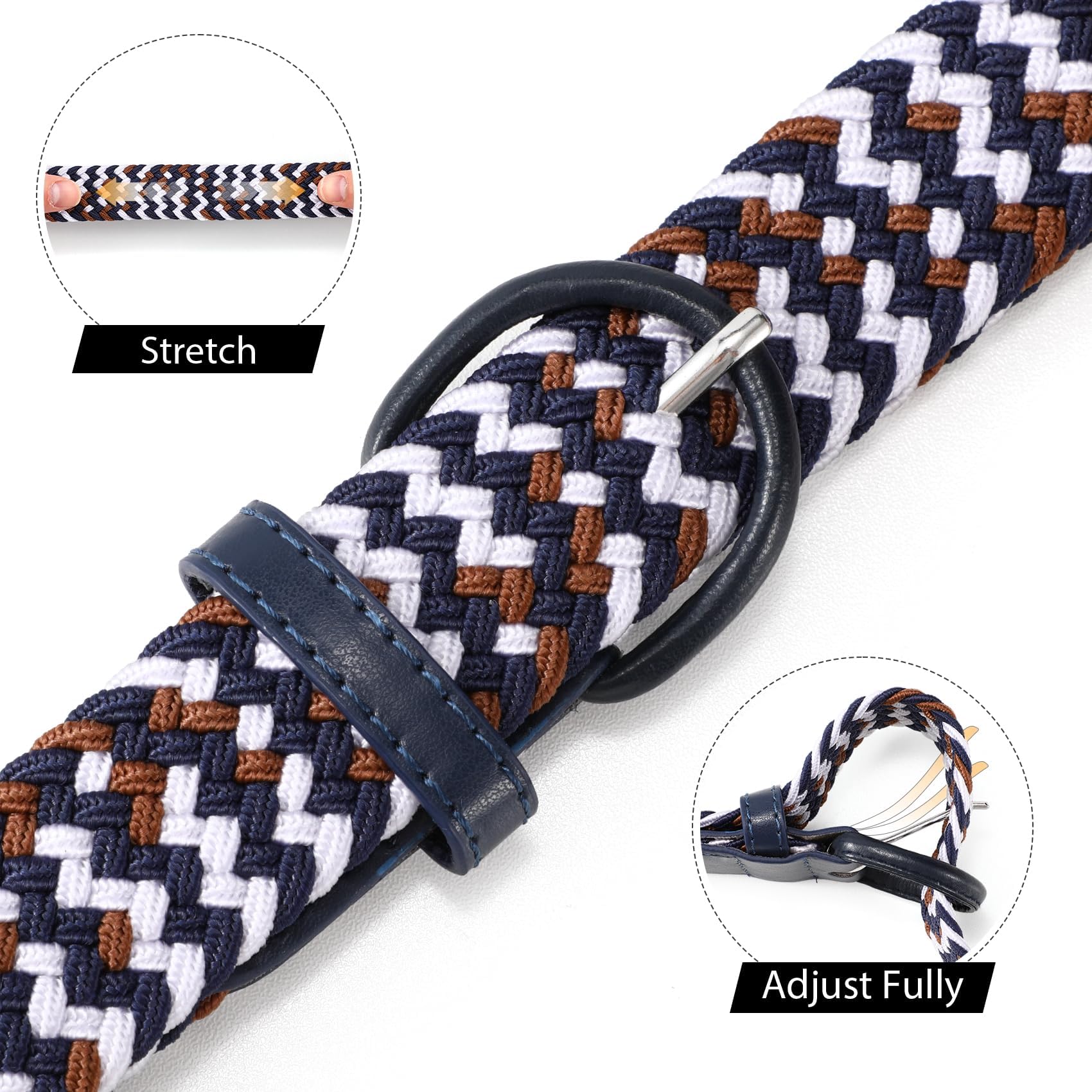 JASGOOD Women Braided Woven Elastic Stretch Belt Leather Covered Buckle Canvas Plus Size Belt for Jeans Pants