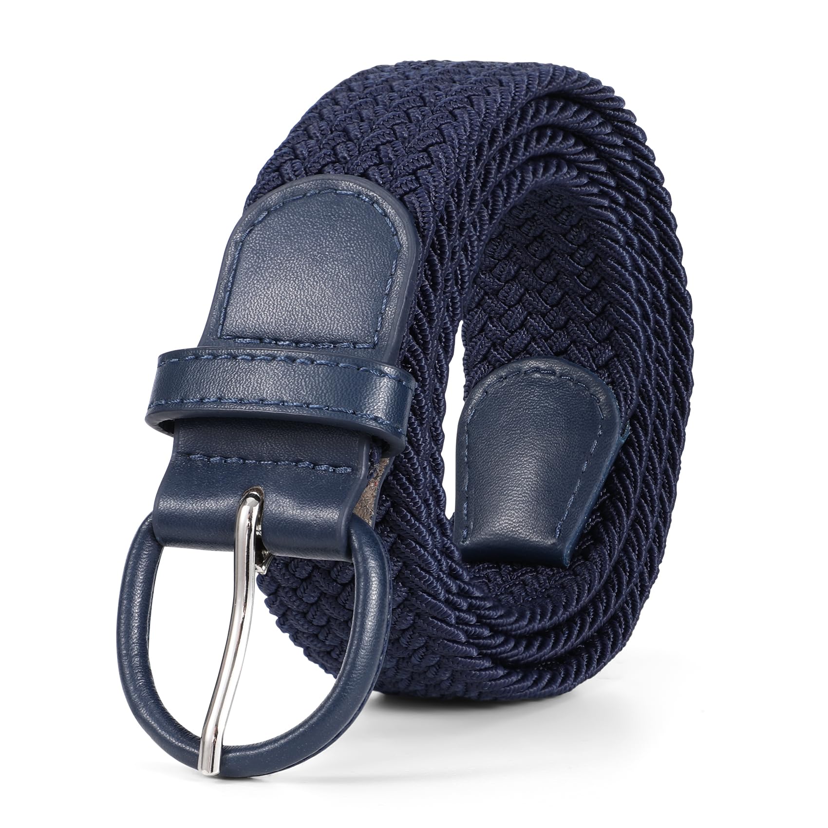 JASGOOD Women Braided Woven Elastic Stretch Belt Leather Covered Buckle Canvas Plus Size Belt for Jeans Pants
