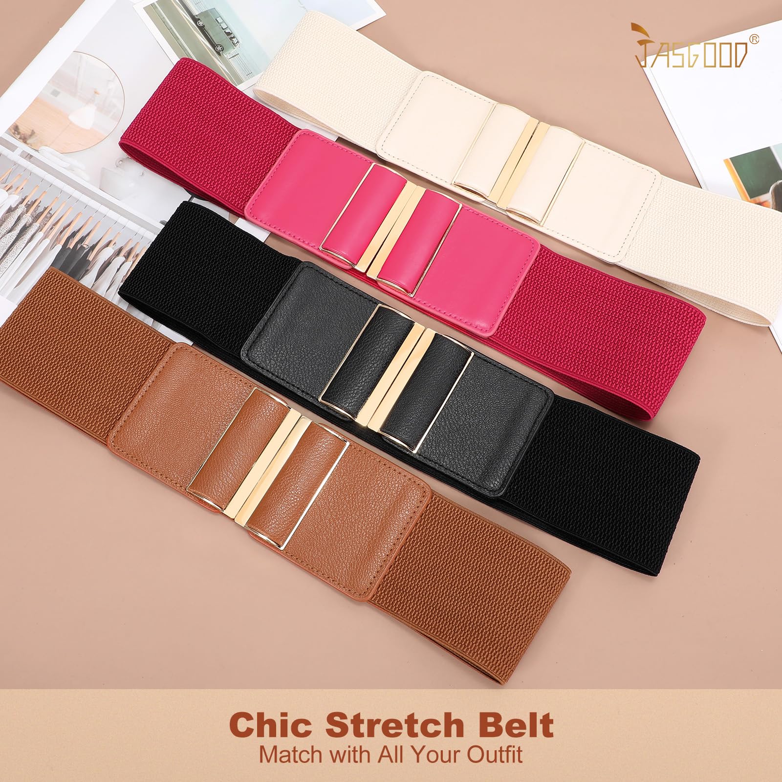 JASGOOD 4 Pack Wide Elastic Stretch Waist Belts for Women Dress Belt - JASGOOD OFFICIAL