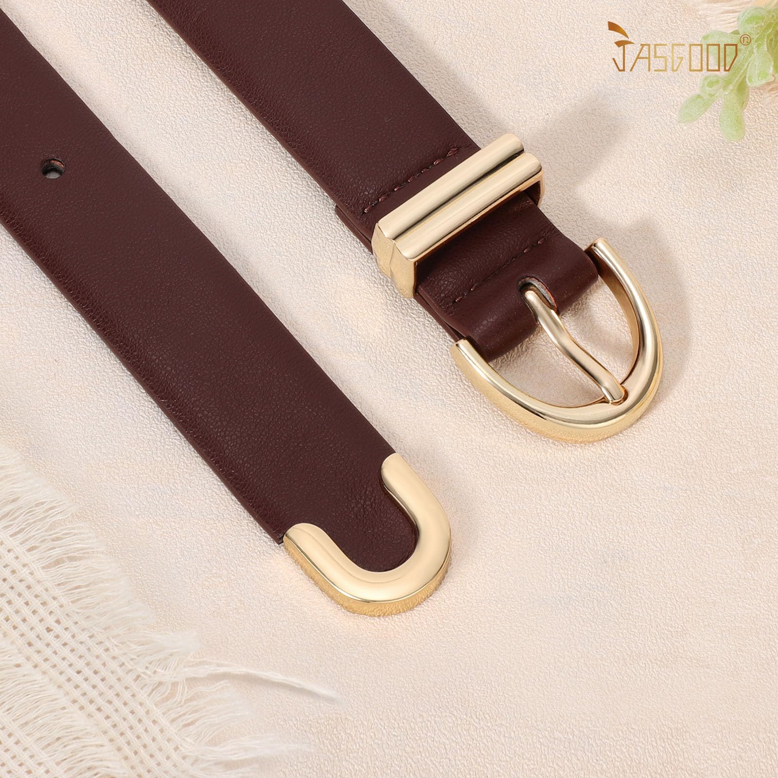 JASGOOD Women Leather Belt for Jeans Pants Fashion Gold Buckle Ladies Waist Belt