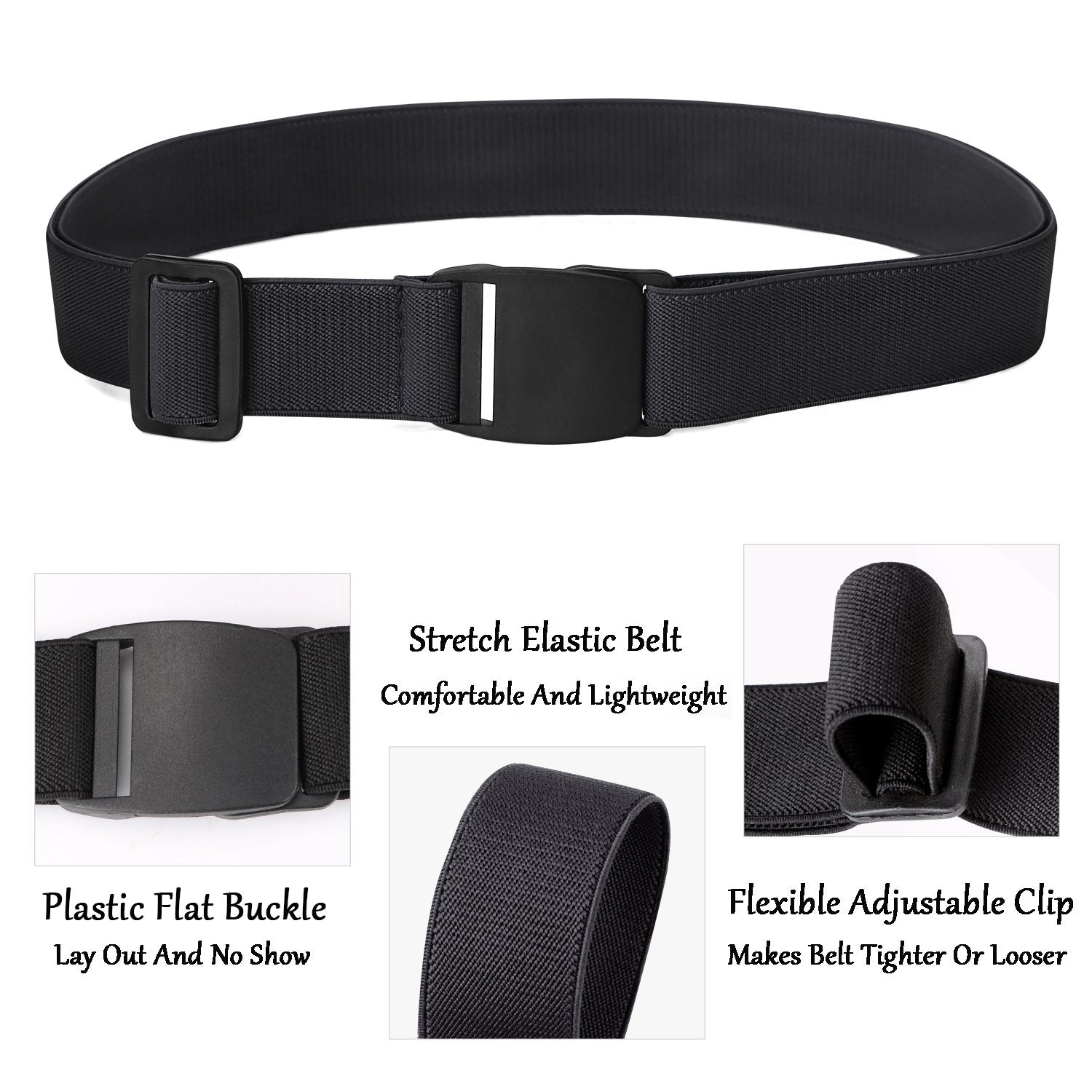 JASGOOD No Show Stretch Belt for Women Easily Adjustable Elastic Flat Buckle Belt