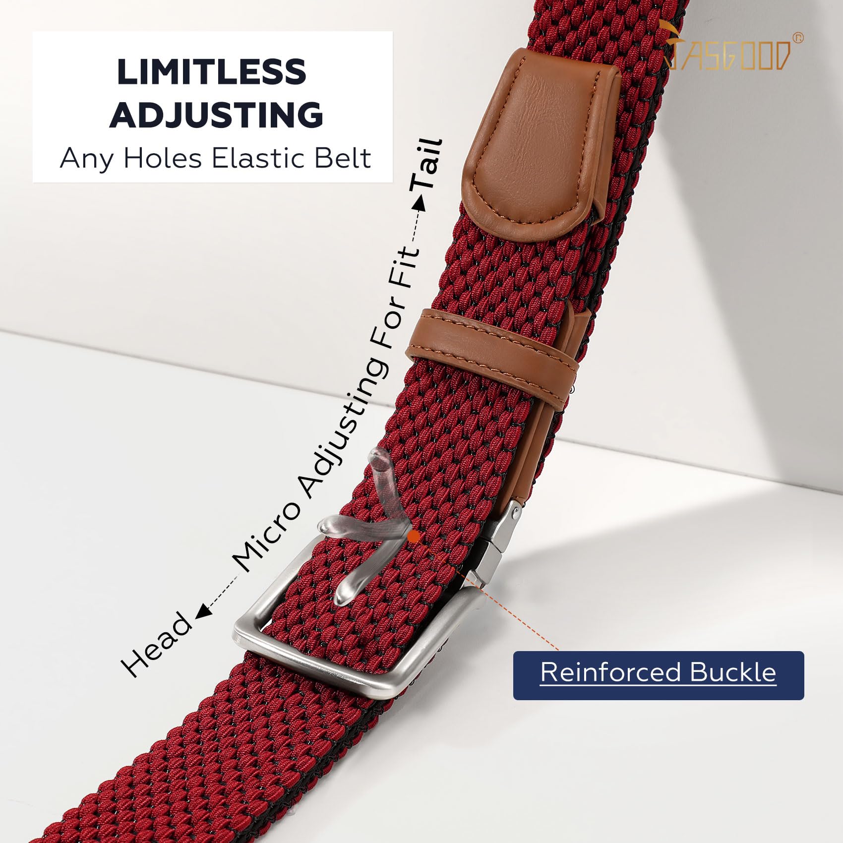 JASGOOD Reversible Elastic Braided Belt for Men, 1.34" Casual Woven Stretch Golf Belt for Jeans Shorts Pants