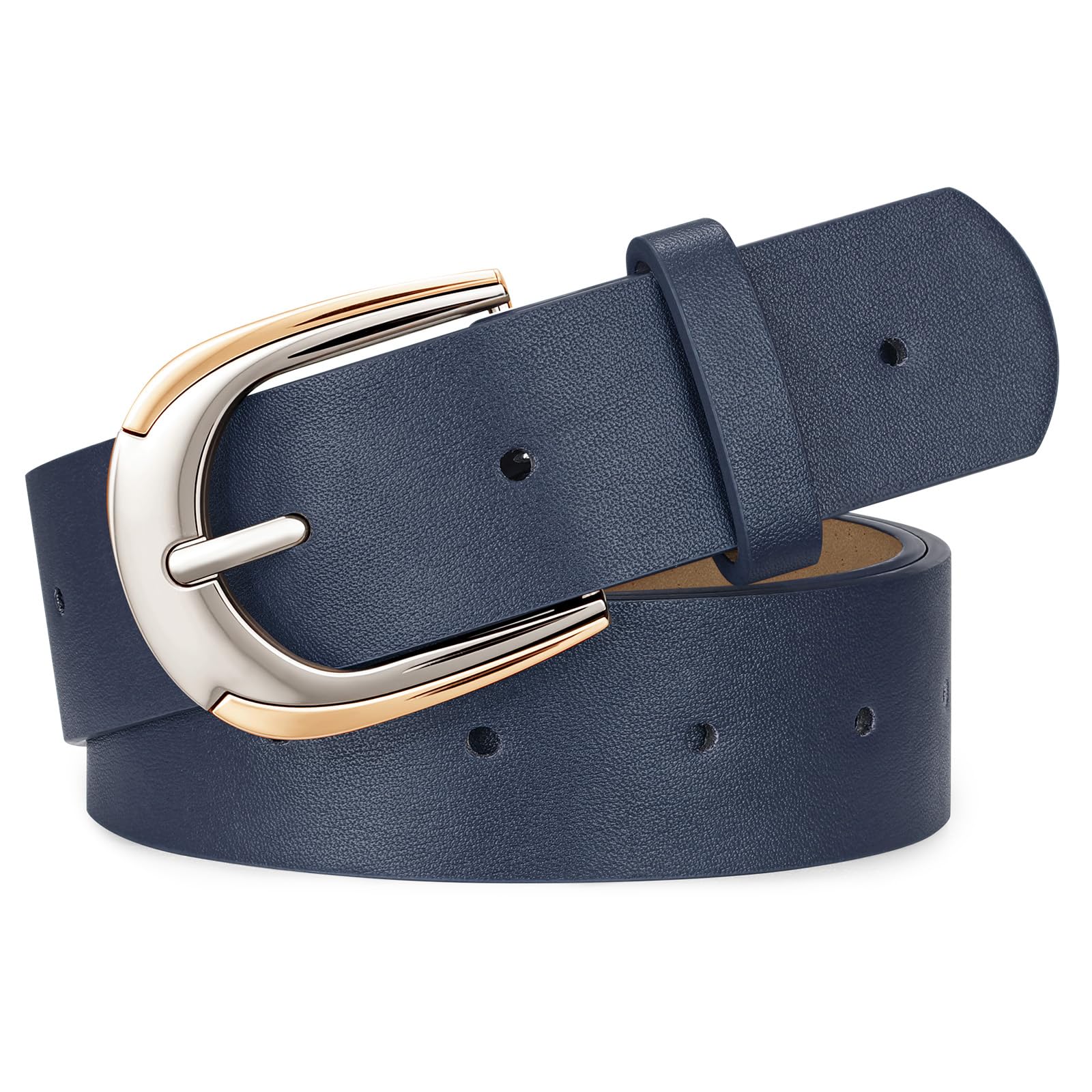 JASGOOD Leather Belts for Women Ladies Casual Belt for Jeans Pants Dresses with Gold and Silver Buckle