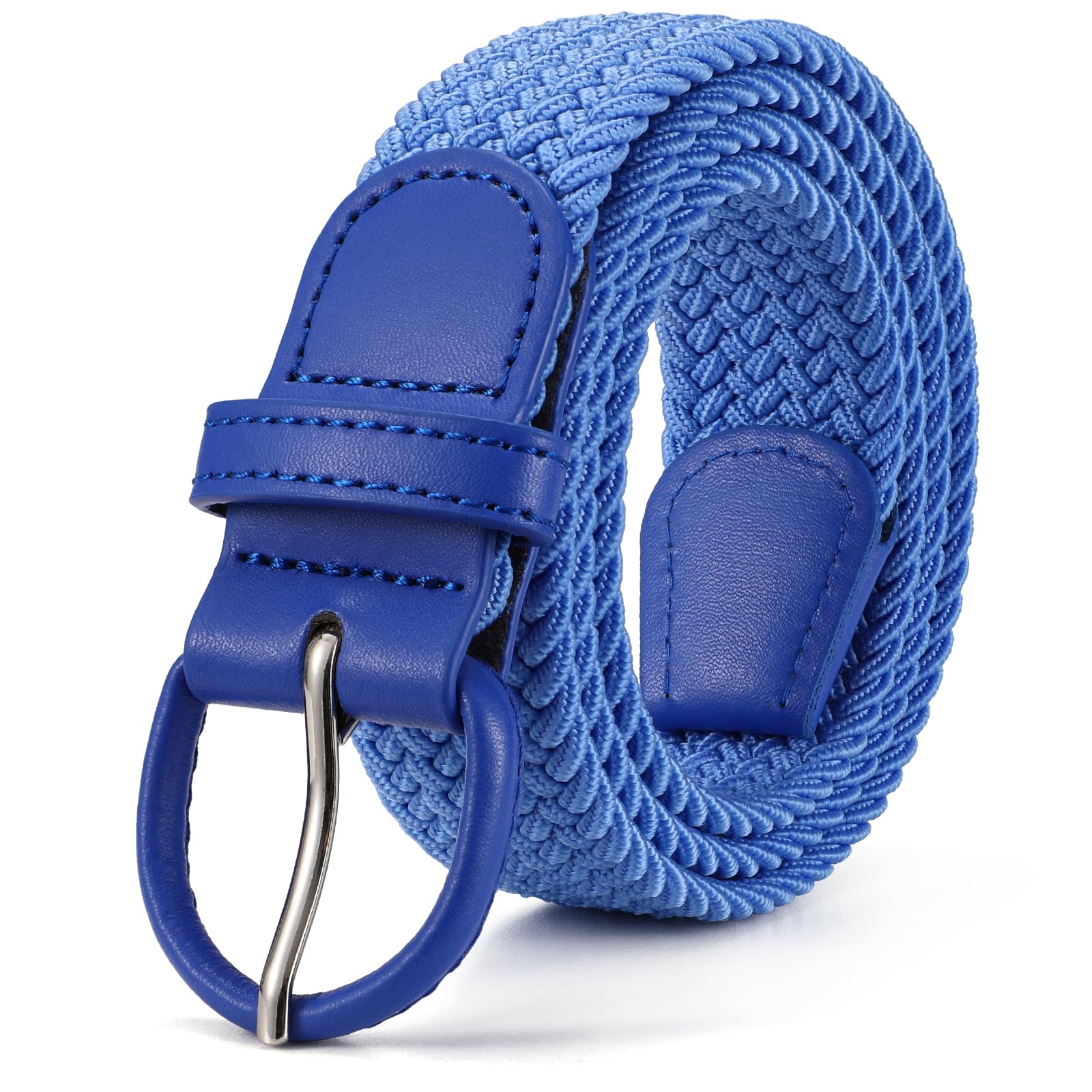 JASGOOD Women Braided Woven Elastic Stretch Belt Leather Covered Buckle Canvas Plus Size Belt for Jeans Pants