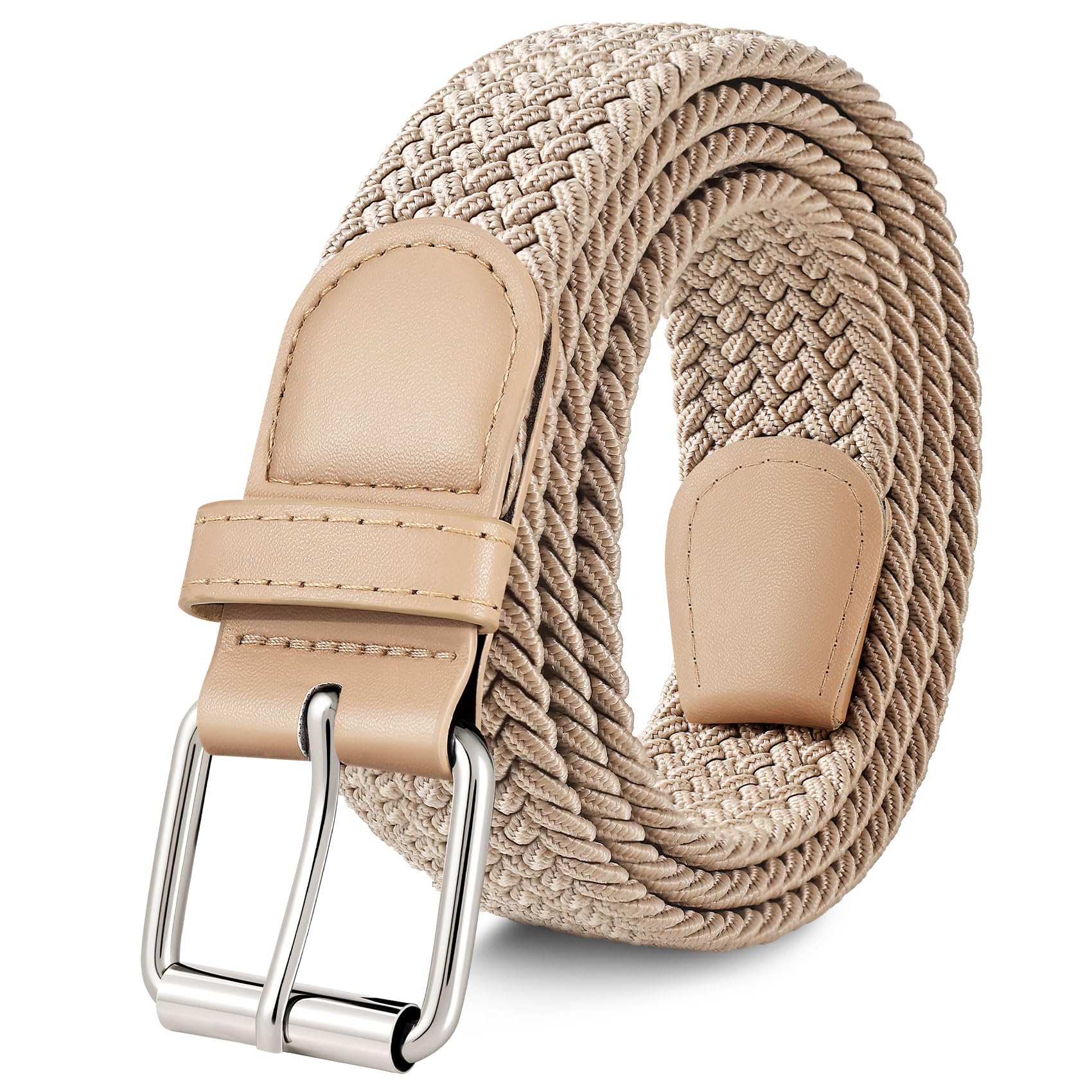 JASGOOD Braided Stretch Belt for Men Golf Casual Fabric Elastic Woven Belt 1 3/8" Adjustable Work