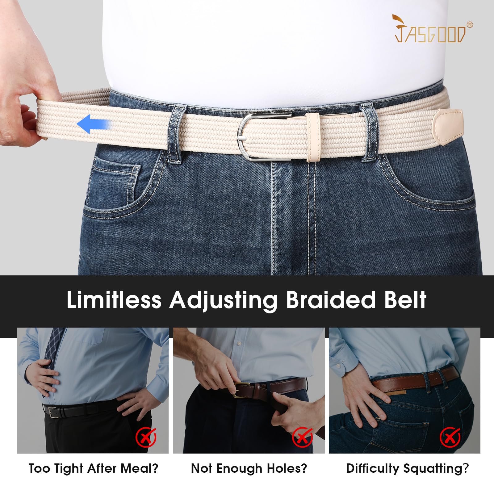 JASGOOD Elastic Braided Stretch Belt Women Golf Casual Fabric Woven Belt 1 3/8" Adjustable Work