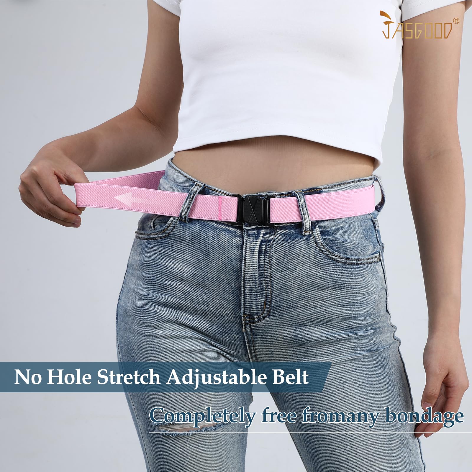 JASGOOD Women No Show Stretch Belt Flat Buckle Elastic Web Belt for Jeans Pants Dresses