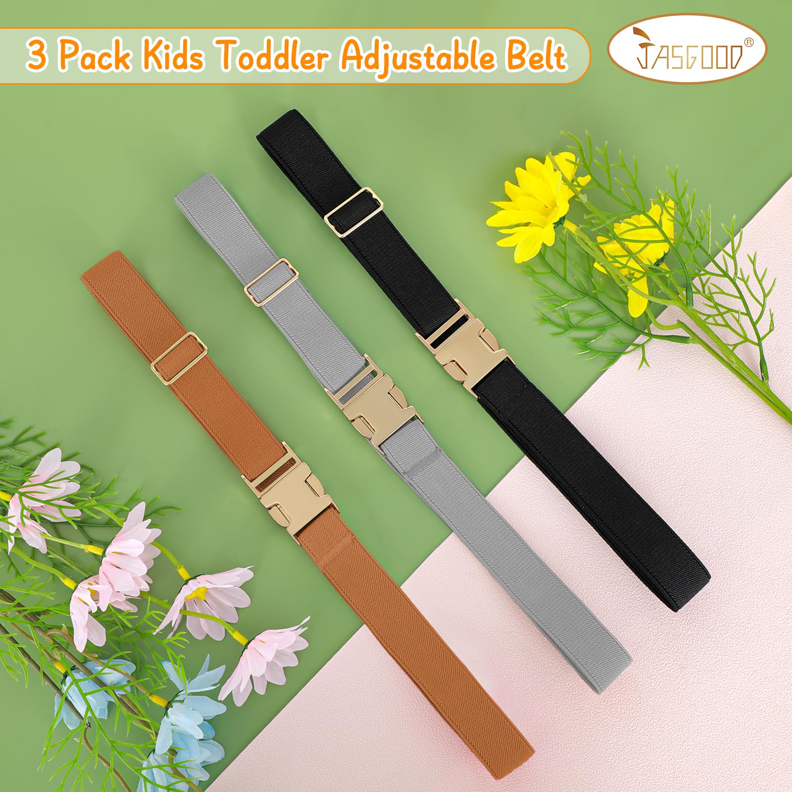 JASGOOD Kids Toddler Adjustable Elastic Belt, Easy to Use Gold Buckle for Girls Boys