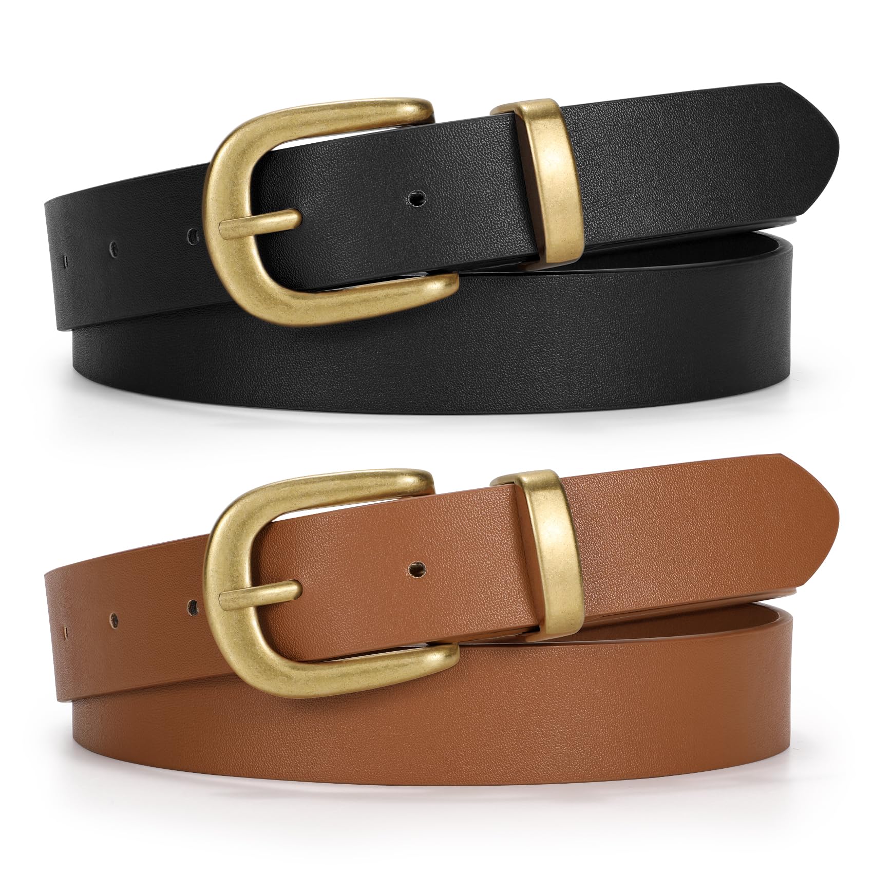JASGOOD Womens Leather Belts for Jeans Pants 1.1" Width Vintage Ladies Belts for Dresses