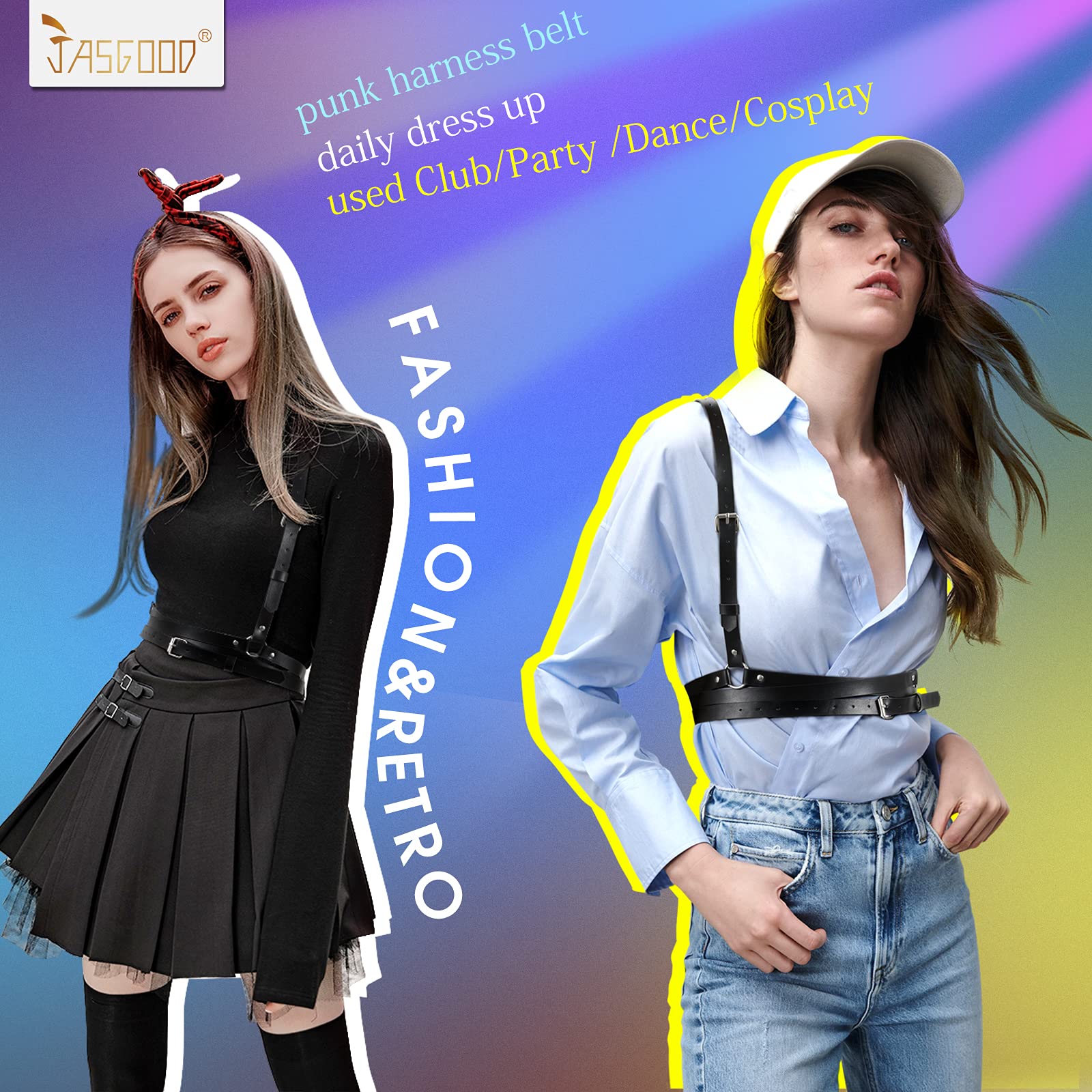 JASGOOD Punk Waist Belt Women PU Leather Skinny Body Adjustable Belts with Gothic Circle for Party
