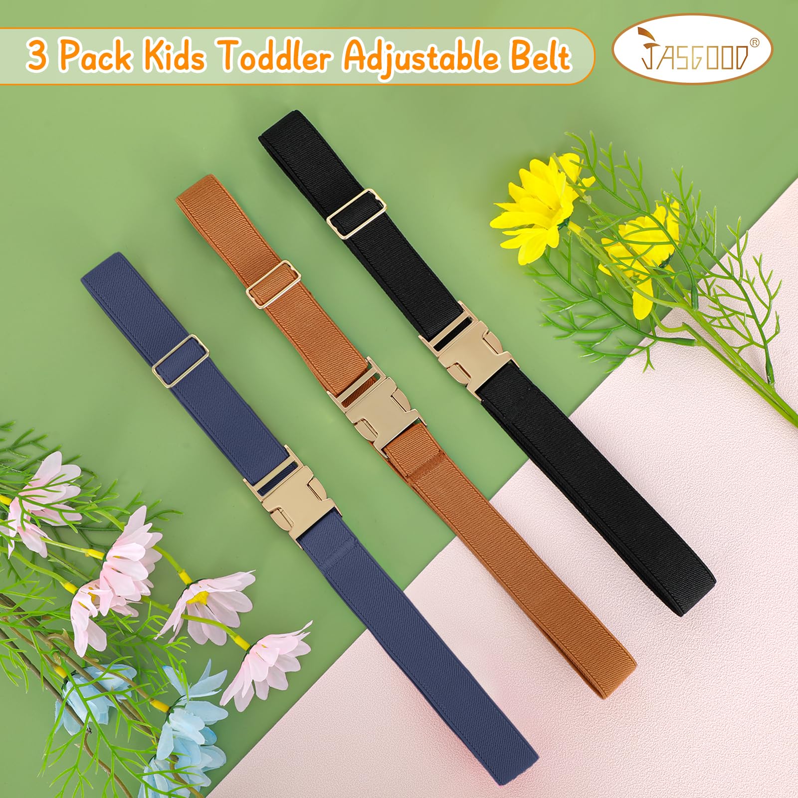 JASGOOD Kids Toddler Adjustable Elastic Belt, Easy to Use Gold Buckle for Girls Boys