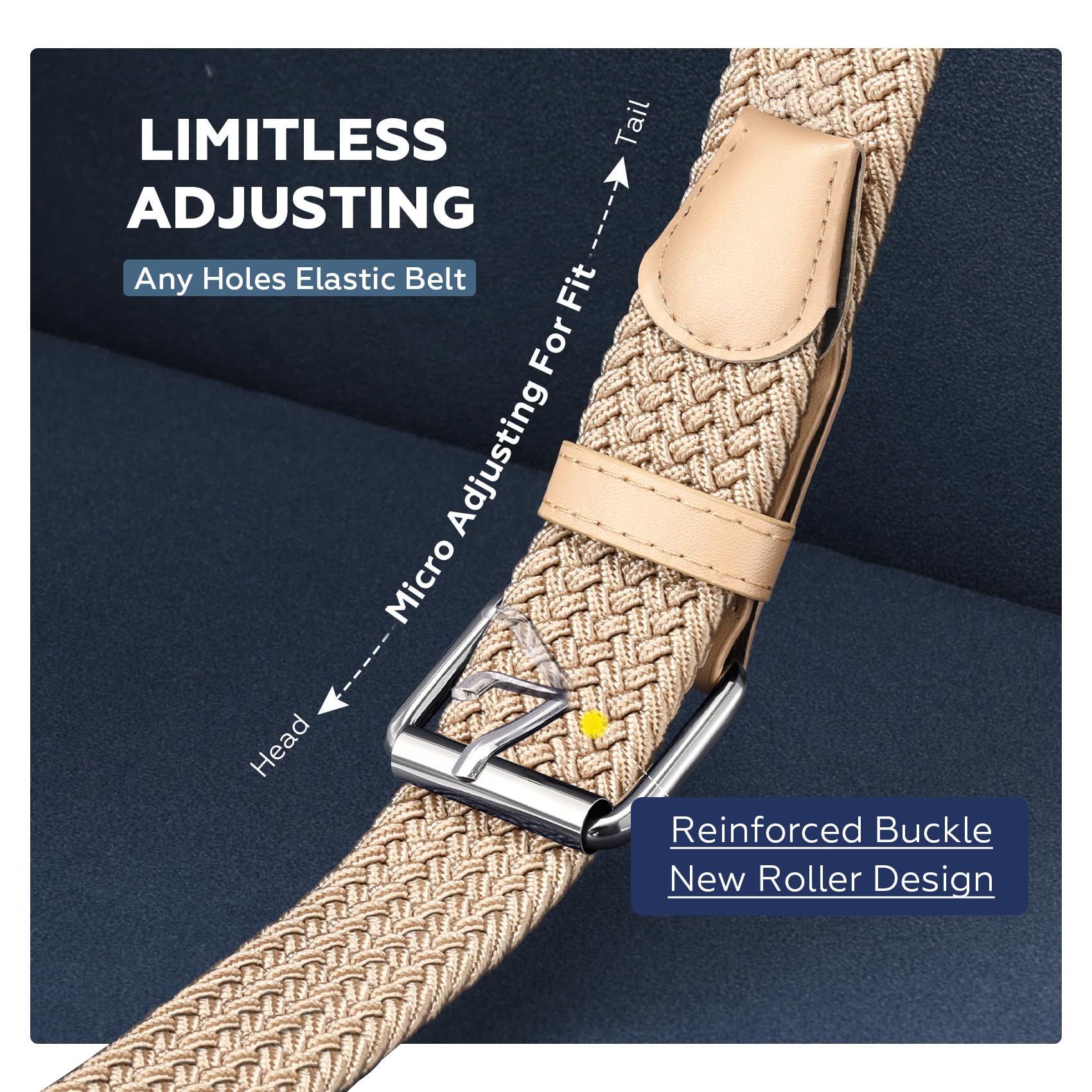 JASGOOD Braided Stretch Belt for Men Golf Casual Fabric Elastic Woven Belt 1 3/8" Adjustable Work