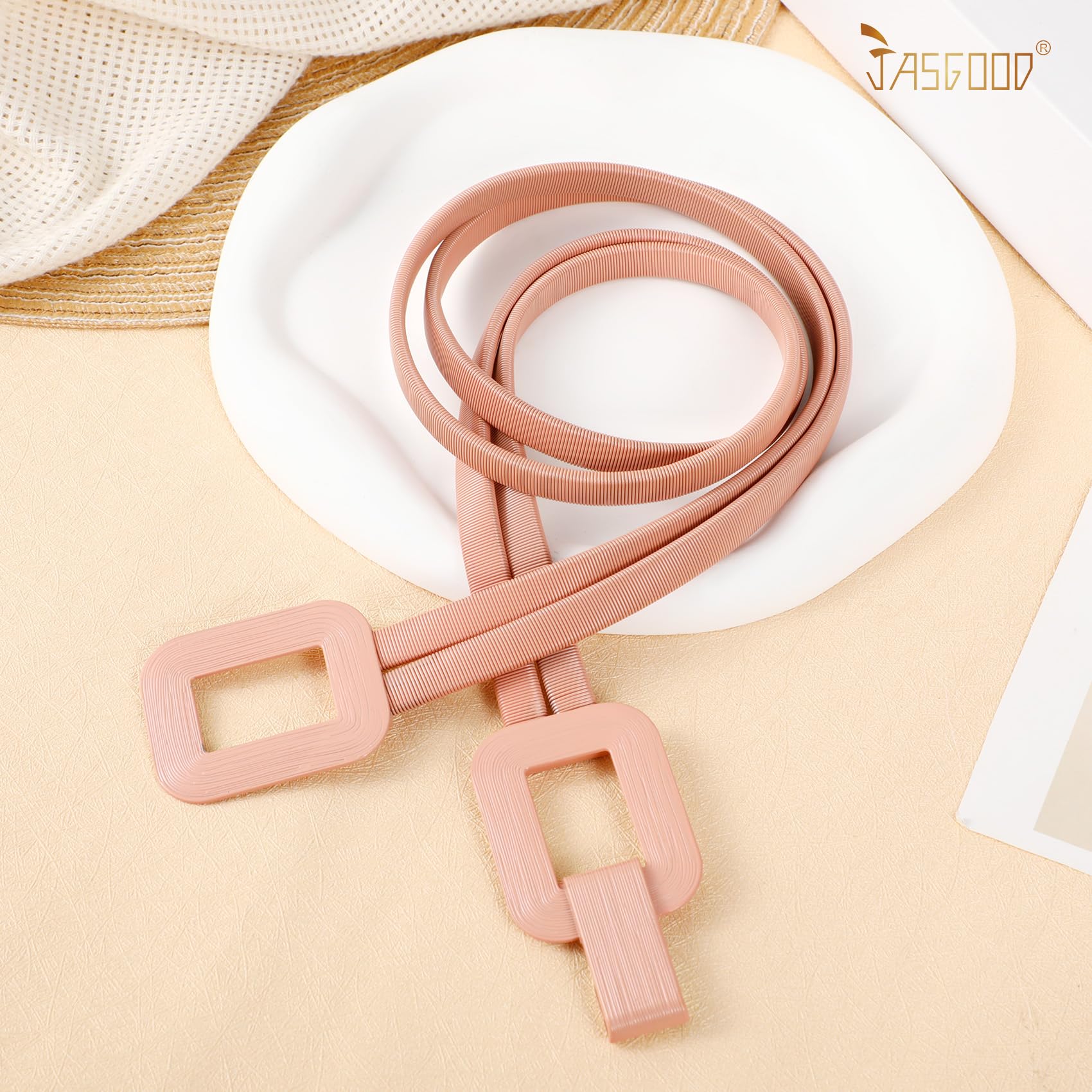 JASGOOD Skinny Metal Elastic Waist Belt for Women Stretch Thin Belt for Dresses