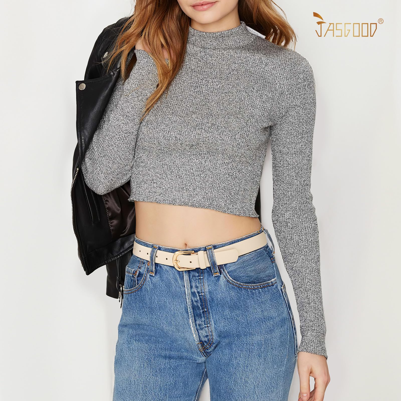 JASGOOD Leather Belt Women Belts for Jean Pants with Gold Buckle Fashion Ladies Waist Belt - JASGOOD OFFICIAL