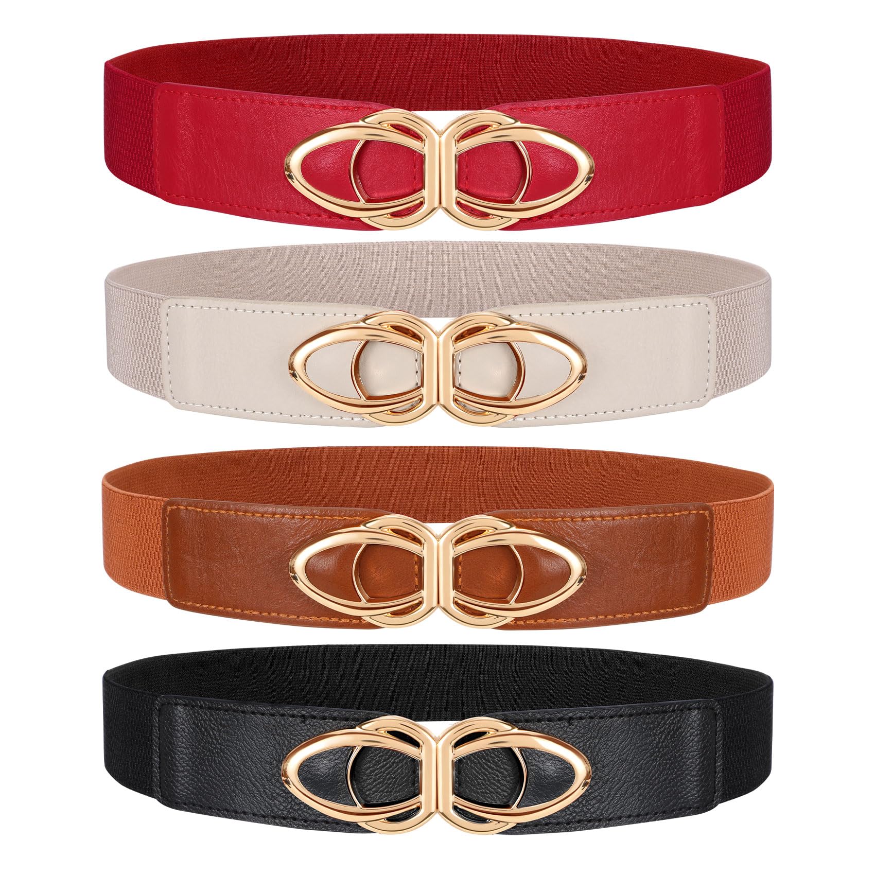 WERFORU Women Thin Elastic Belts,Skinny Stretch Vintage Fashion Waistband for Dress with Gold Buckle 4 Pack