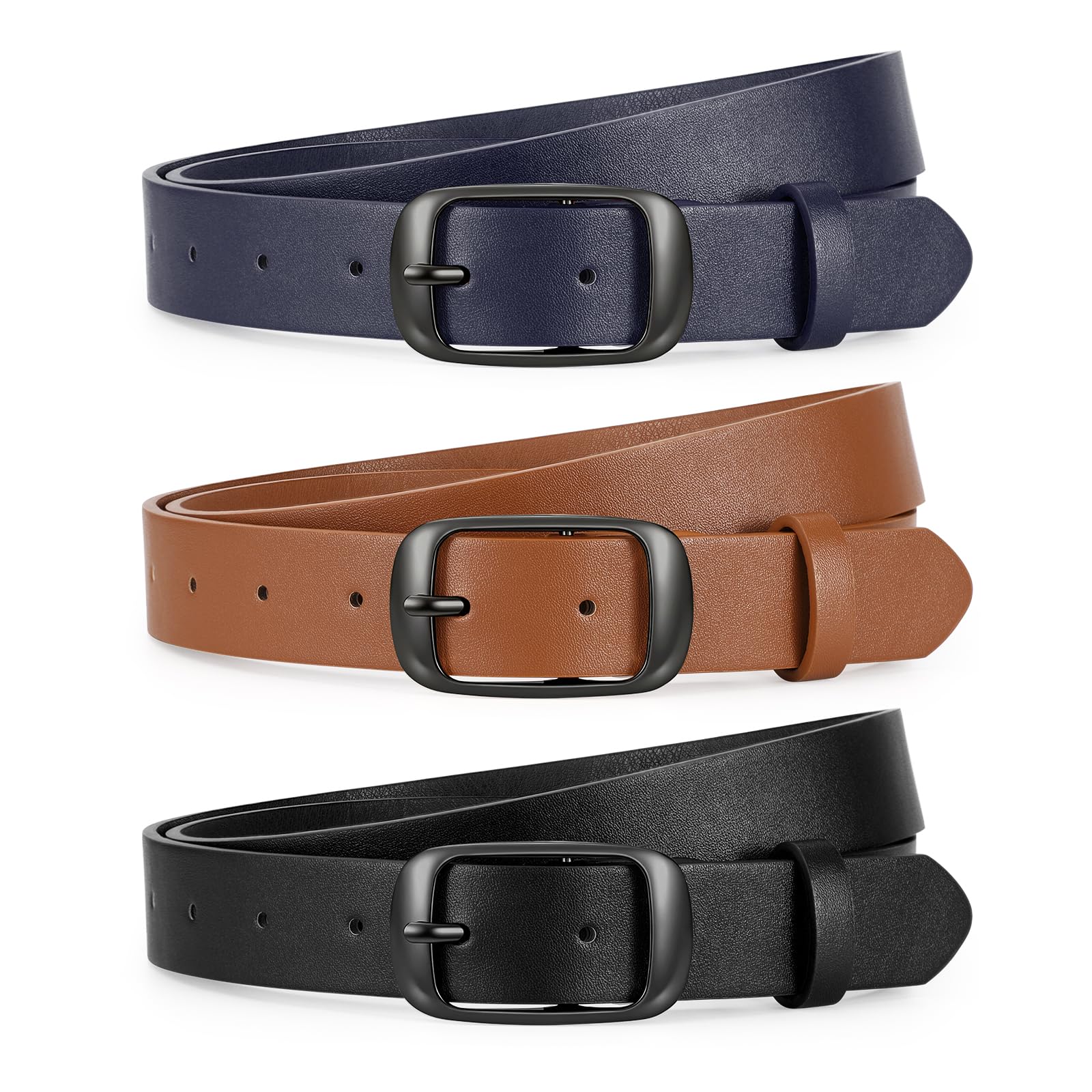 JASGOOD 3 PACK Women Belts for Jeans Pants Fashion Ladies Leather Waist Belt with Gold Buckle - JASGOOD OFFICIAL
