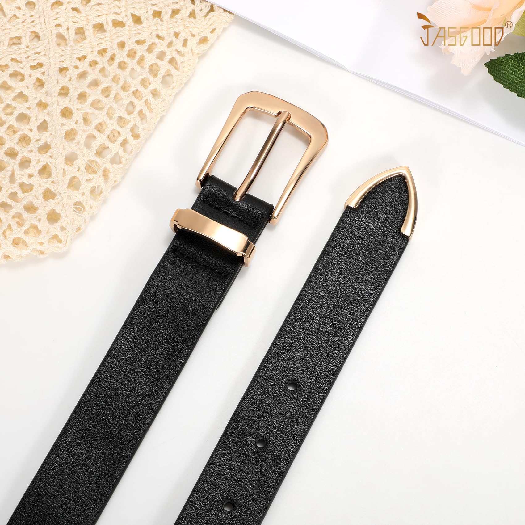 JASGOOD Women Leather Belt for Jeans Pants Ladies Waist Belt for Dress with Silver Buckle