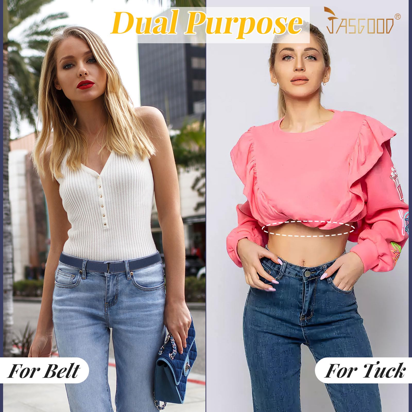 JASGOOD Crop Top Tuck Waist Band Adjustable Band Tucking Sweaters Shirts Elastic Stretch Belts for Women Change Style of Tops - JASGOOD OFFICIAL