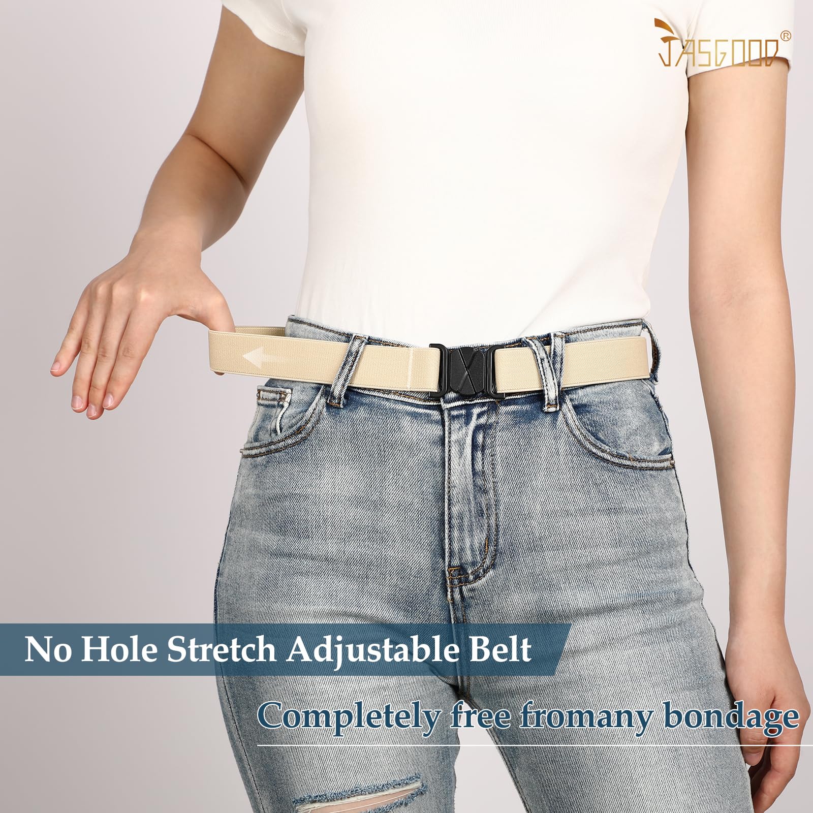 JASGOOD Women No Show Stretch Belt Flat Buckle Elastic Web Belt for Jeans Pants Dresses