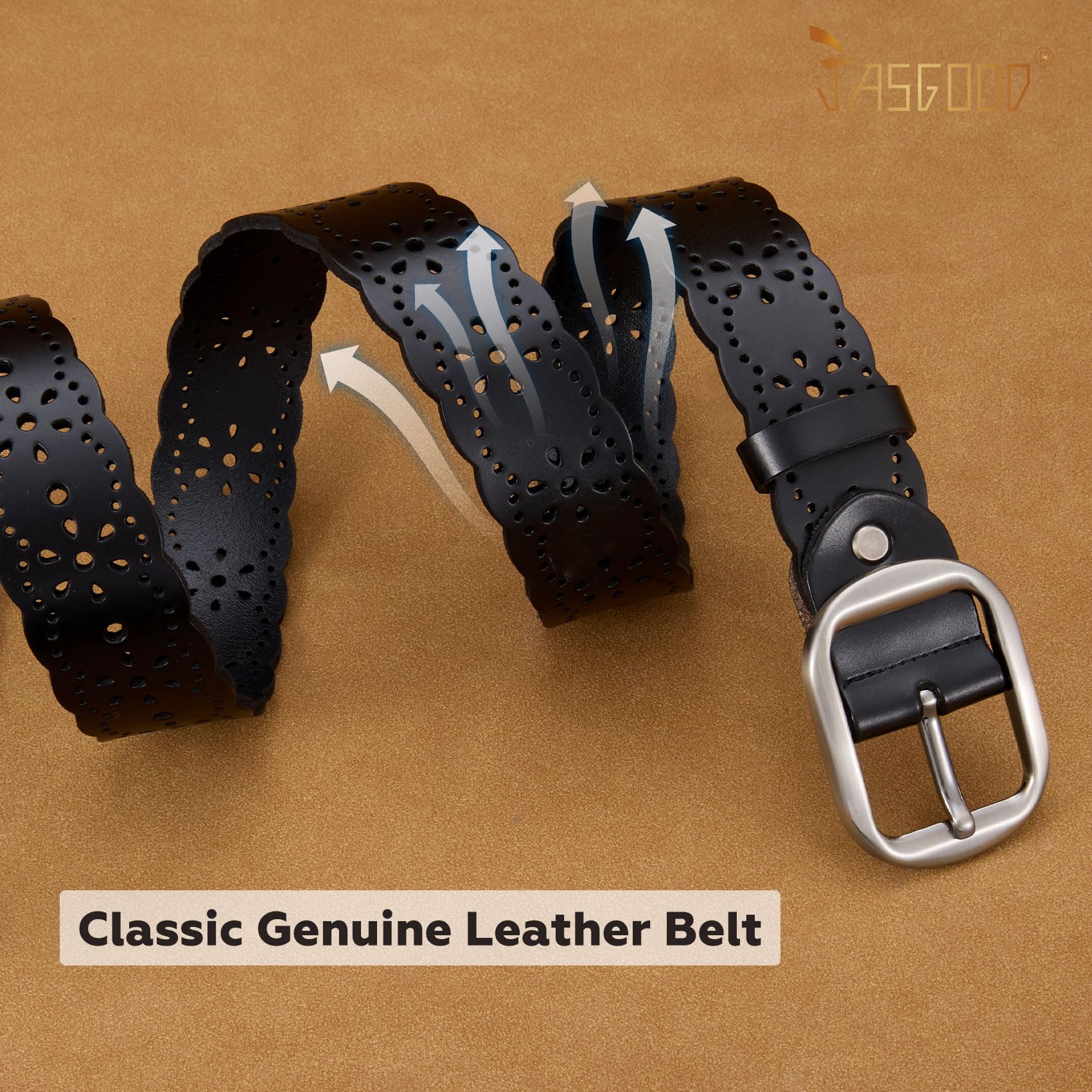 JASGOOD Women's Hollow Flower Genuine Leather Belt for Jeans Pants Wide Belt for Ladies - JASGOOD OFFICIAL