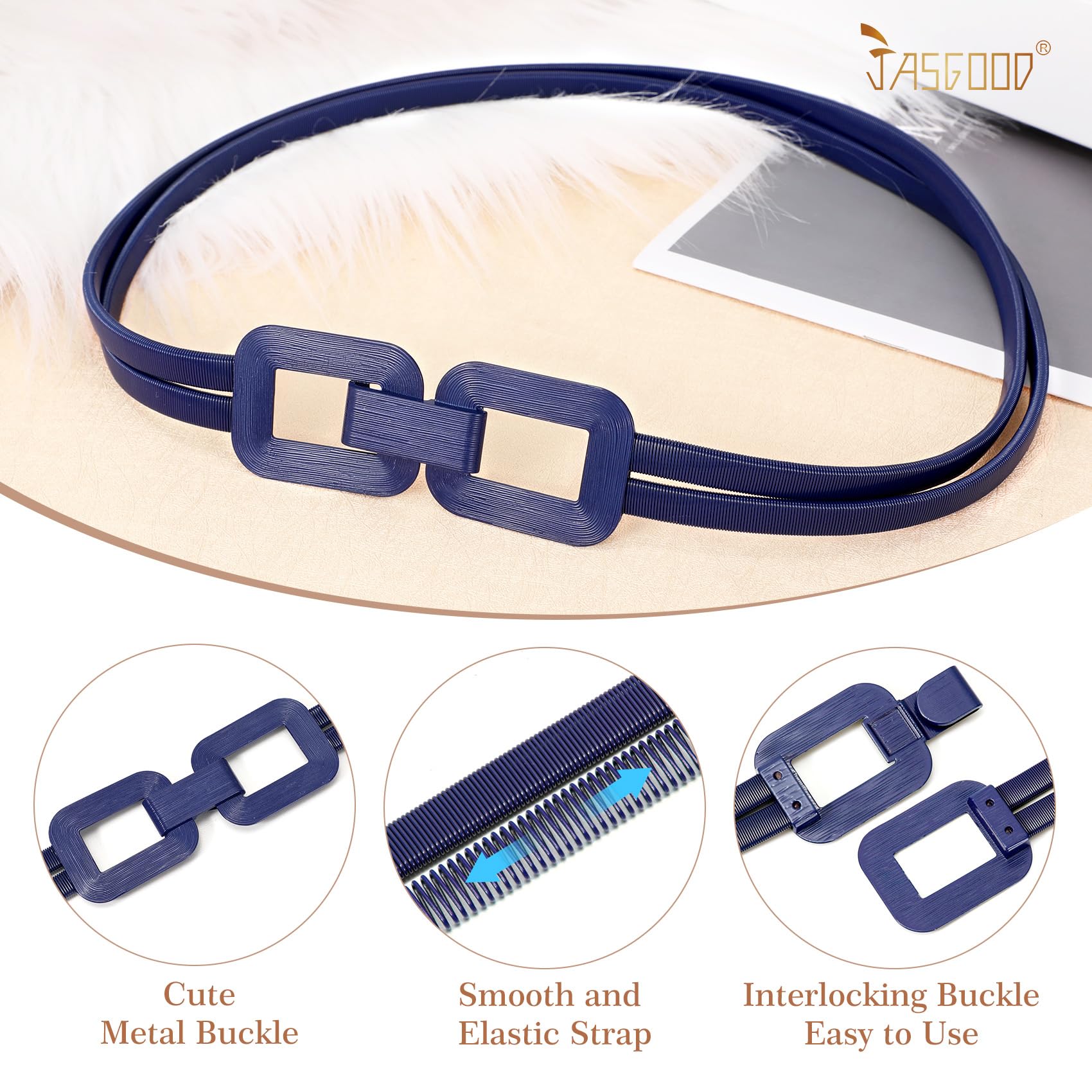 JASGOOD Skinny Metal Elastic Waist Belt for Women Stretch Thin Belt for Dresses