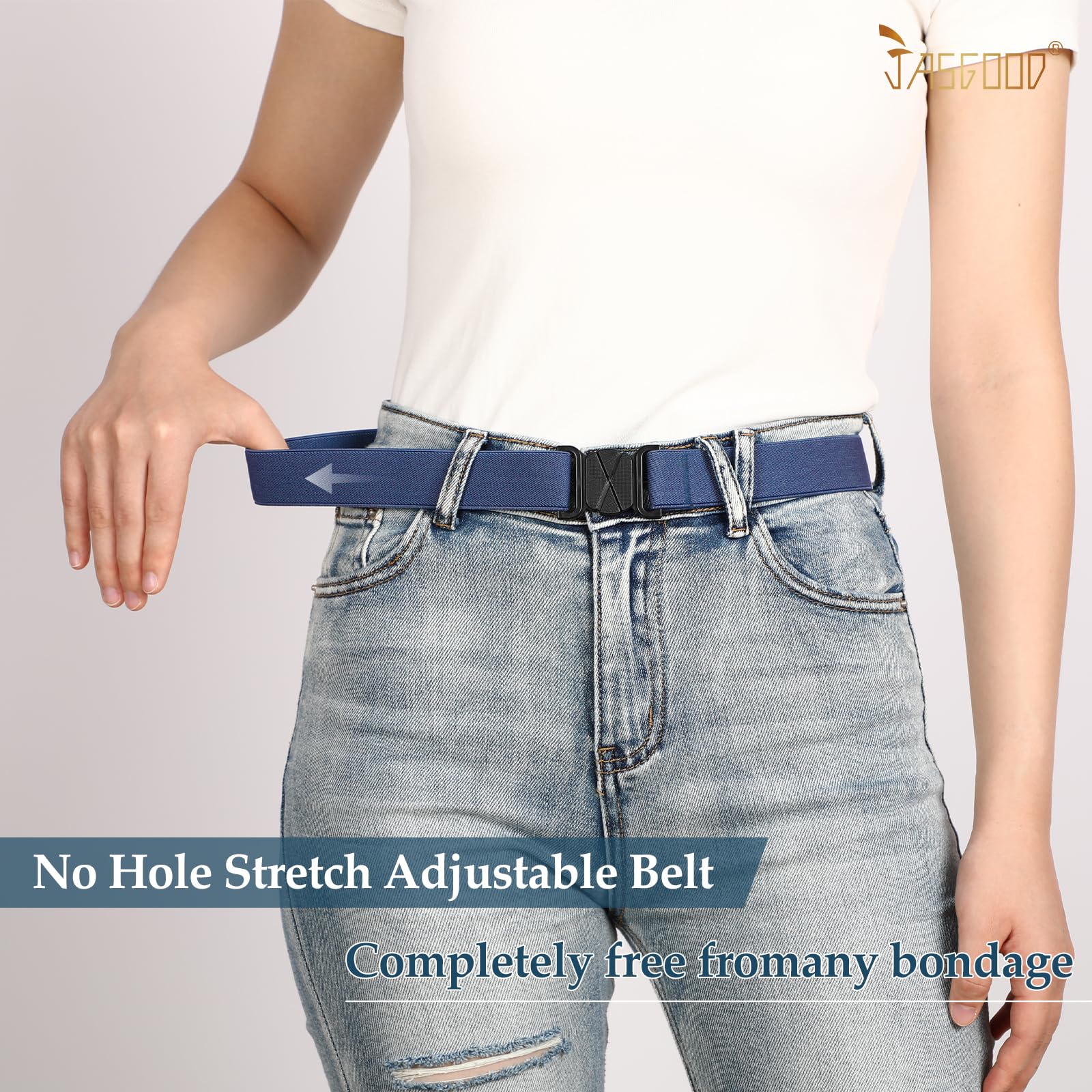 JASGOOD Women No Show Stretch Belt Flat Buckle Elastic Web Belt for Jeans Pants Dresses