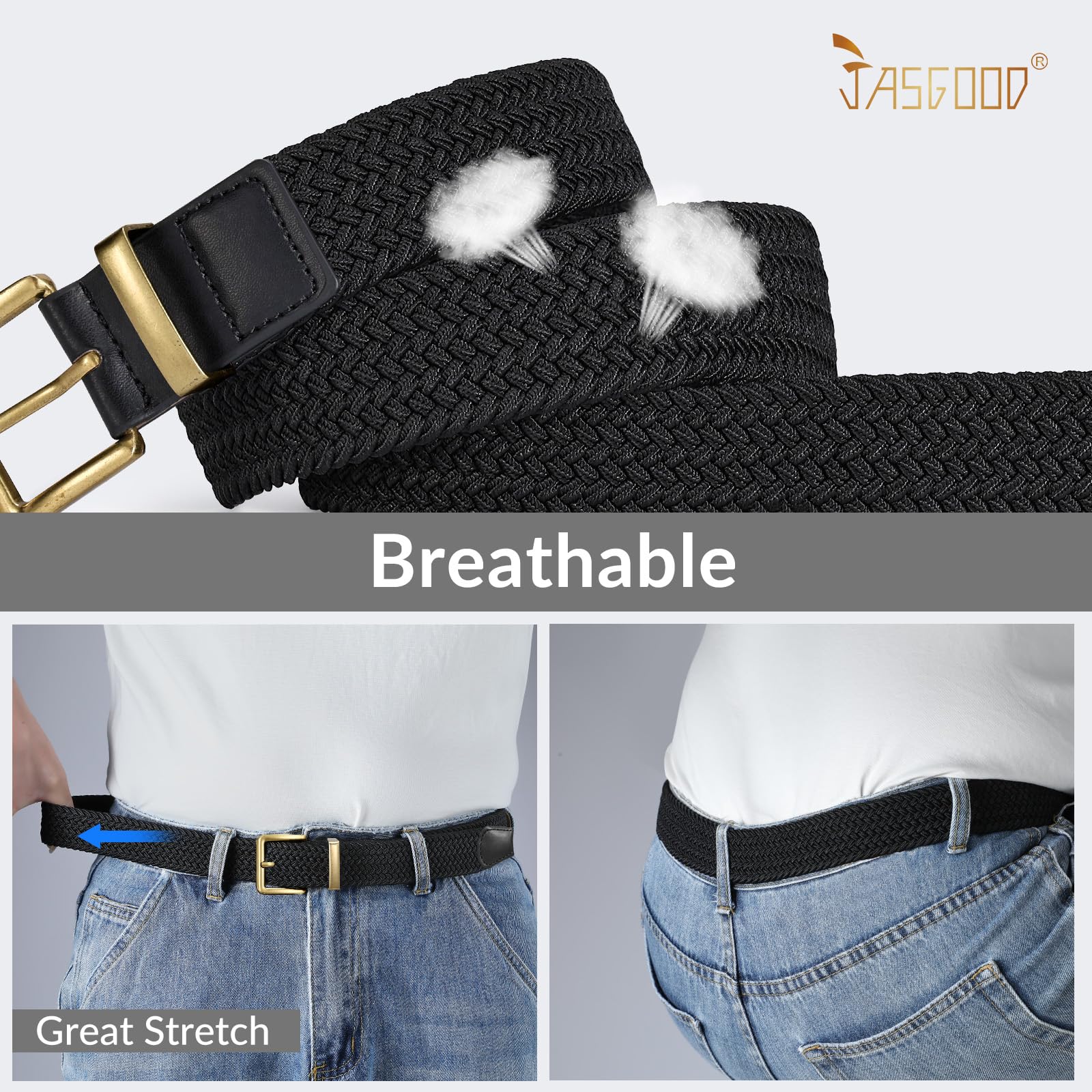 JASGOOD Braided Belt Women Stretch Woven Belts for Golf Elastic Casual 1 3/8" Jeans Shorts Pants