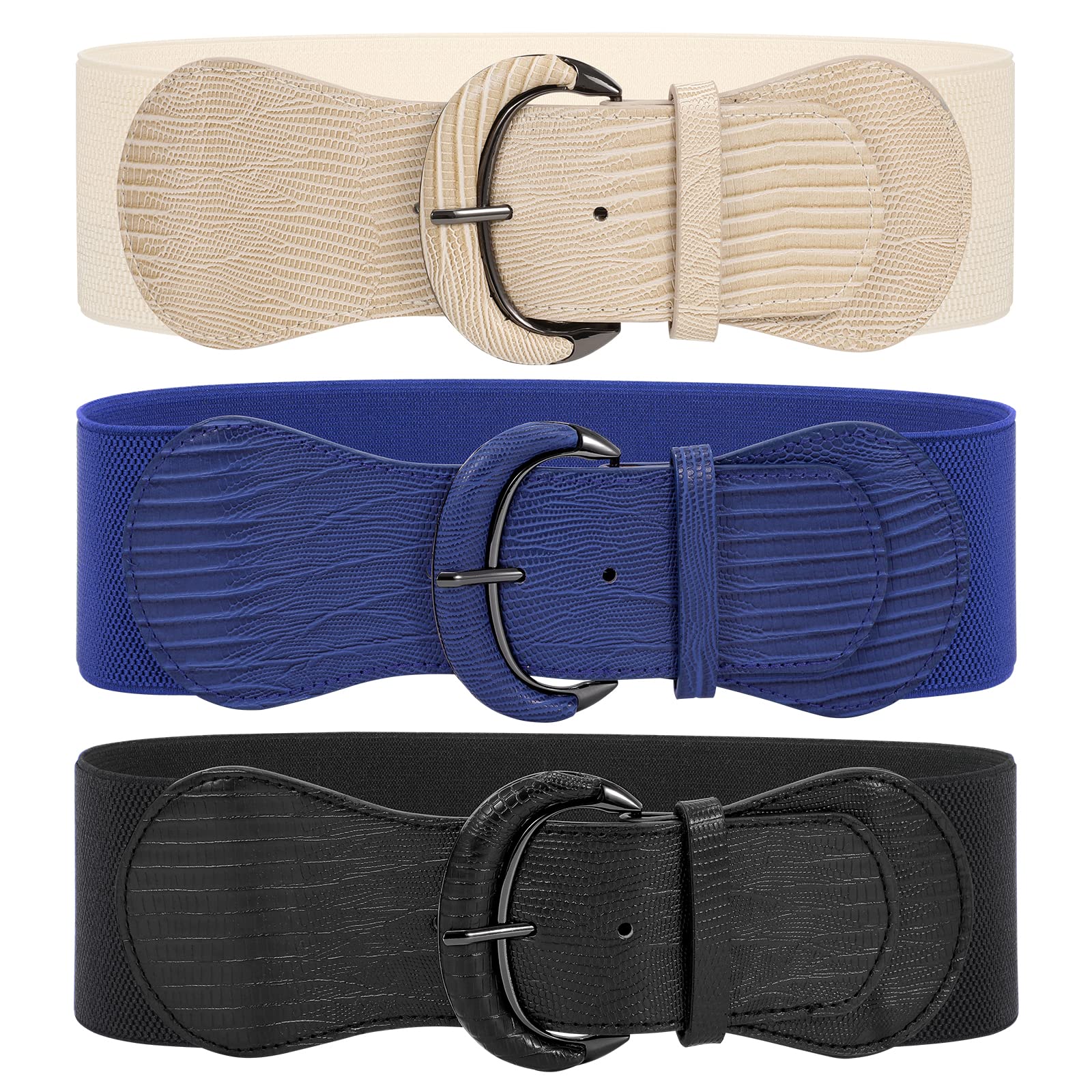 JASGOOD 3 Pack Women Stretchy Wide Waist Belt for Dress Ladies Vintage Elastic Waist Belt