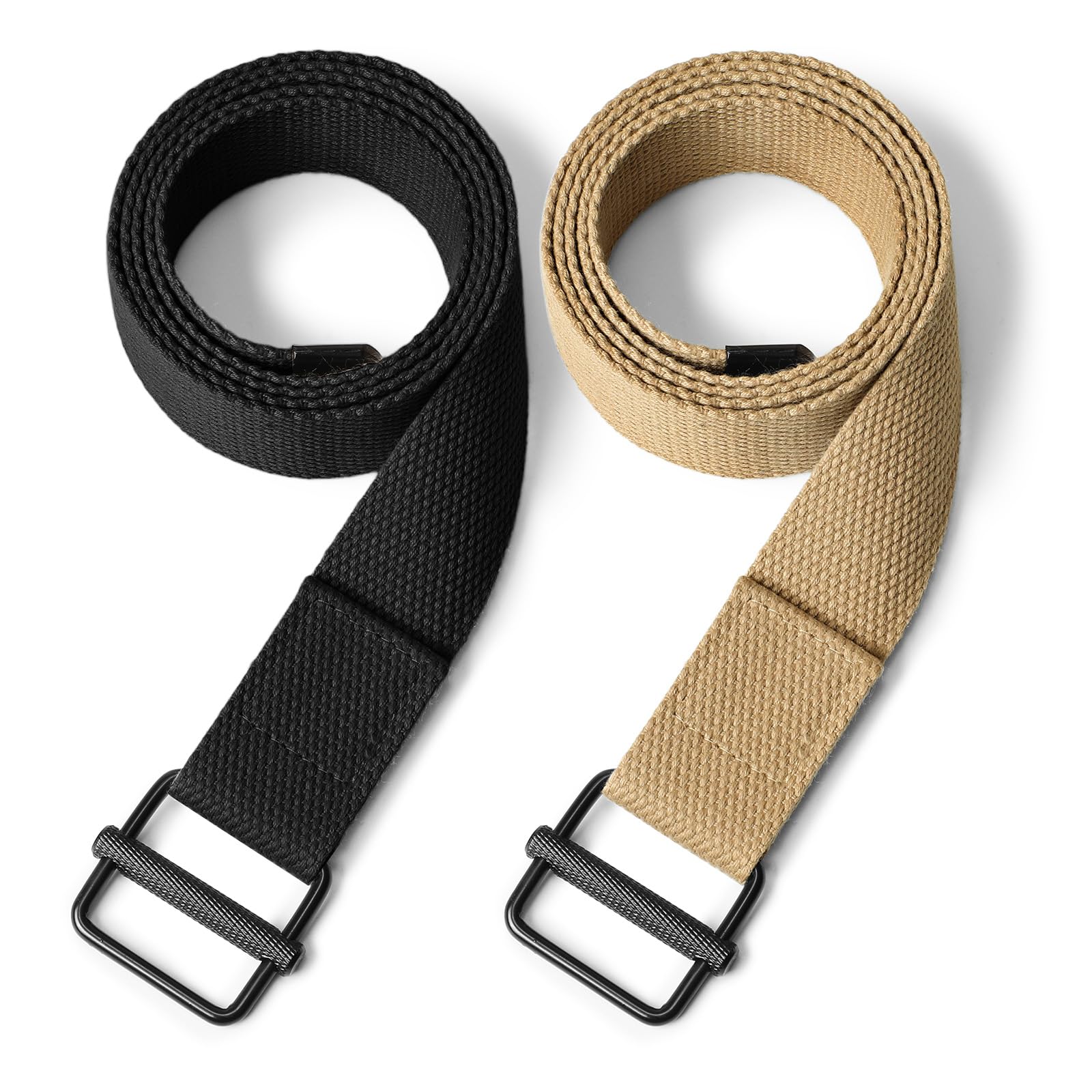 JASGOOD 2 Pack Mens Belts Canvas Belt for Men Fabric Web Golf Belt Casual Belt for Jeans Pants