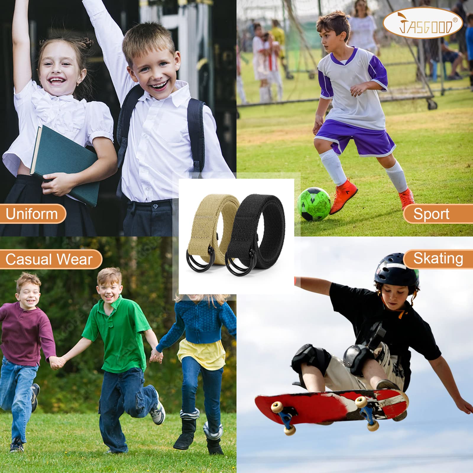 JASGOOD Boy's Canvas Belt Kids Football Belt with Double D-ring Buckle