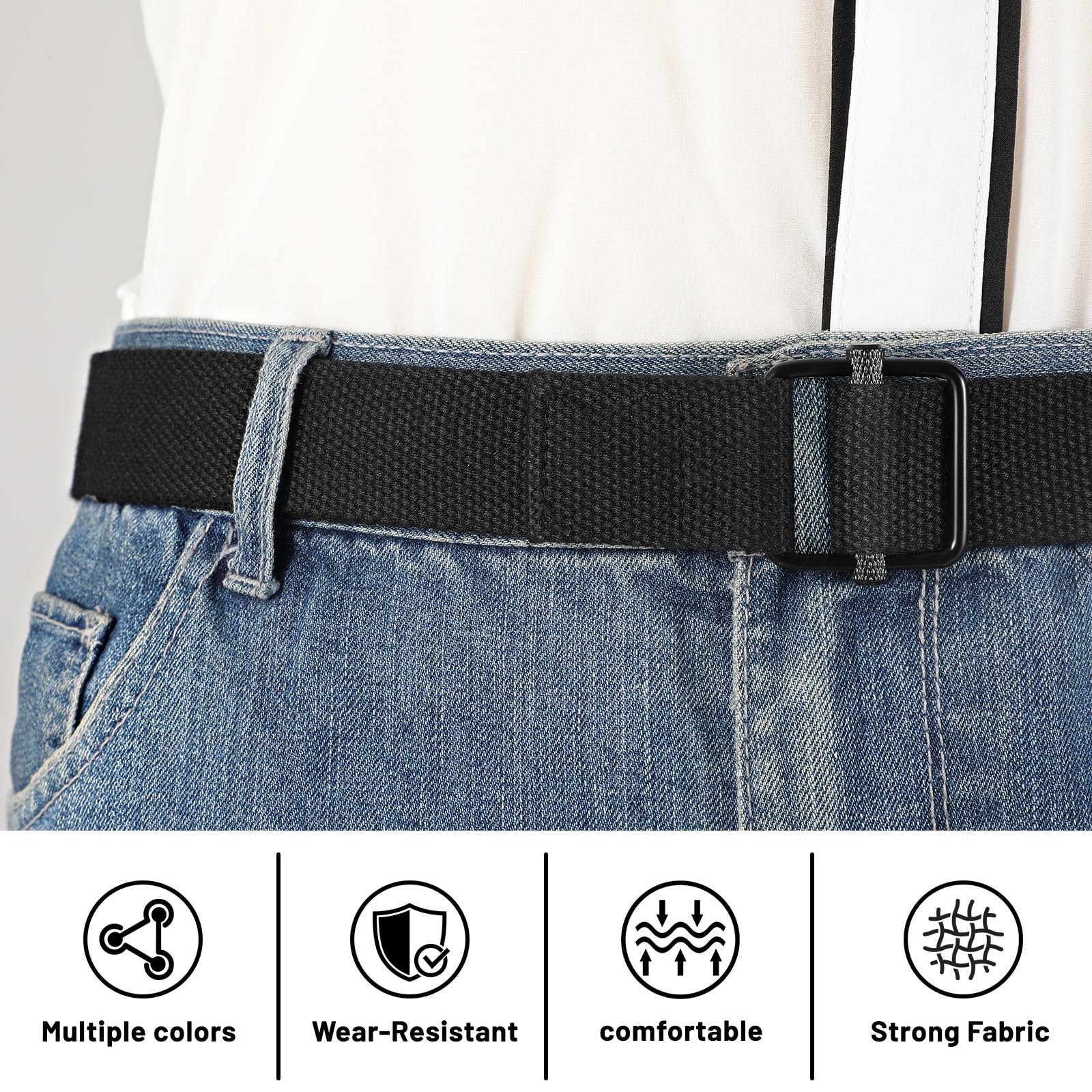 JASGOOD 2 Pack Mens Belts Canvas Belt for Men Fabric Web Golf Belt Casual Belt for Jeans Pants