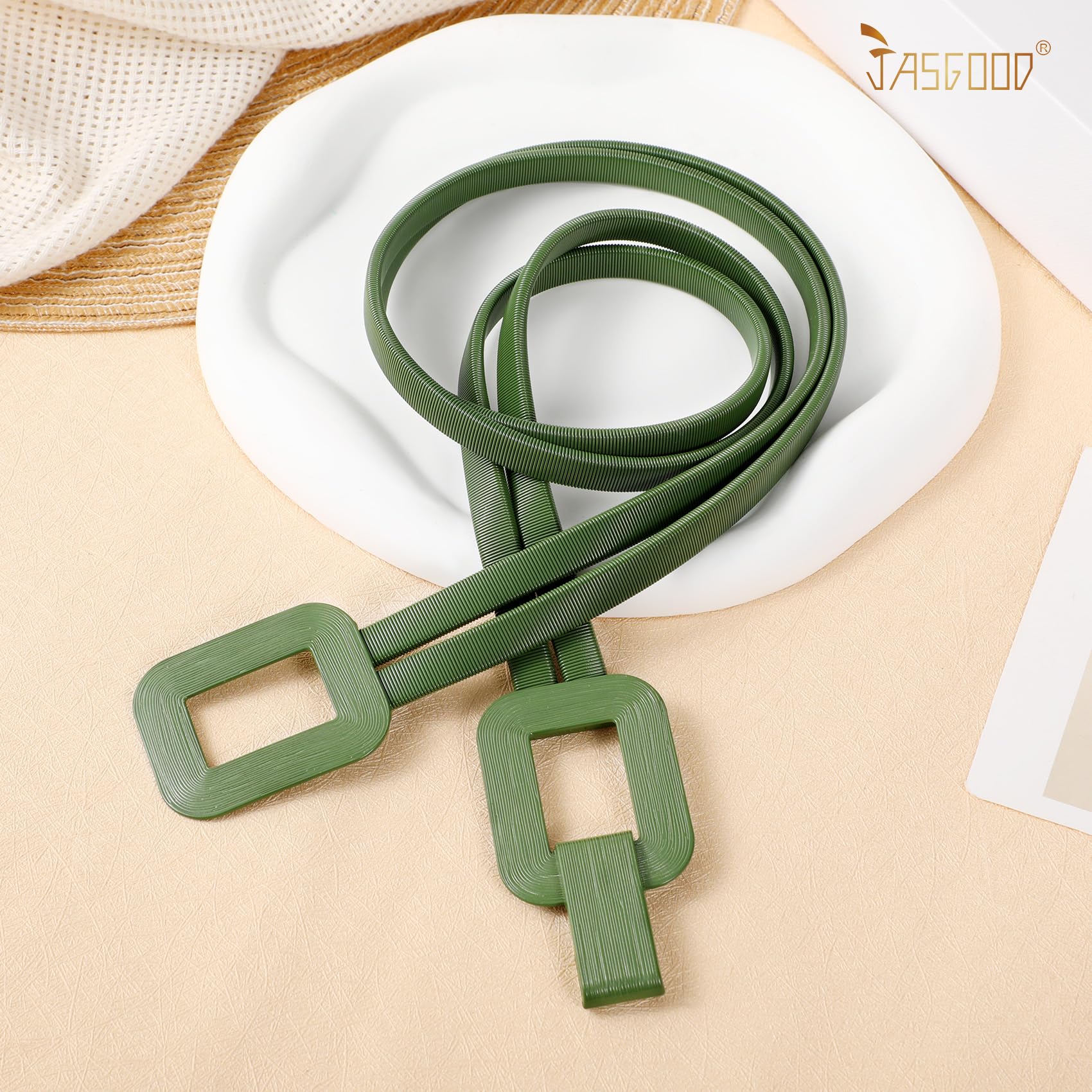 JASGOOD Skinny Metal Elastic Waist Belt for Women Stretch Thin Belt for Dresses