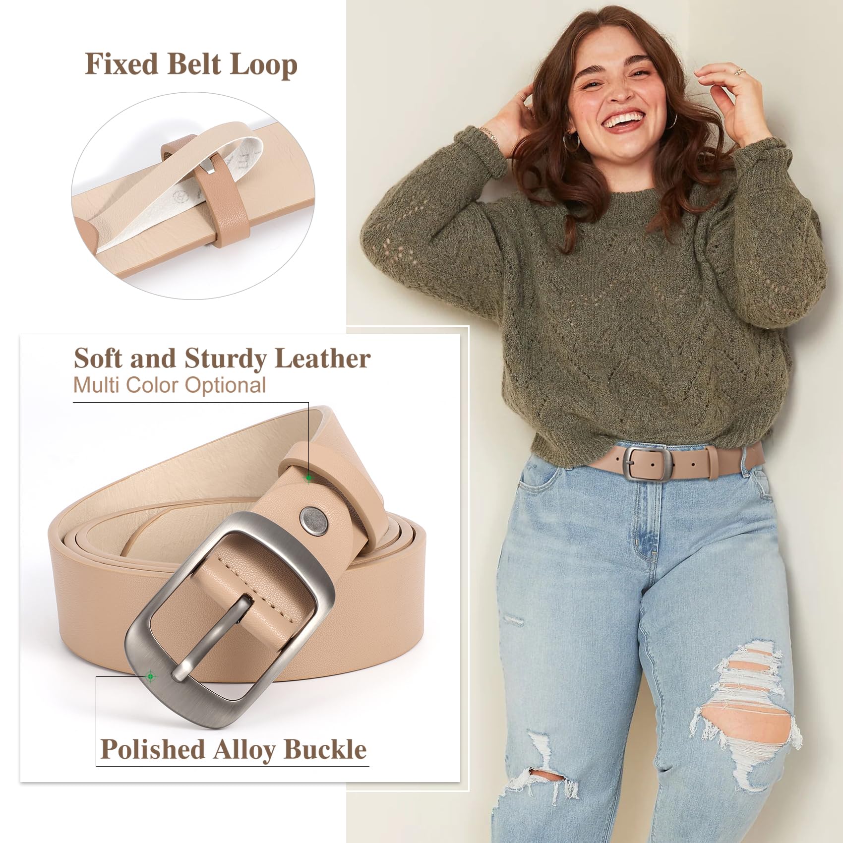 JASGOOD Plus Size Women Leather Belt Black Casual Waist Belt for Jeans Pants with Metal Pin Buckle - JASGOOD OFFICIAL