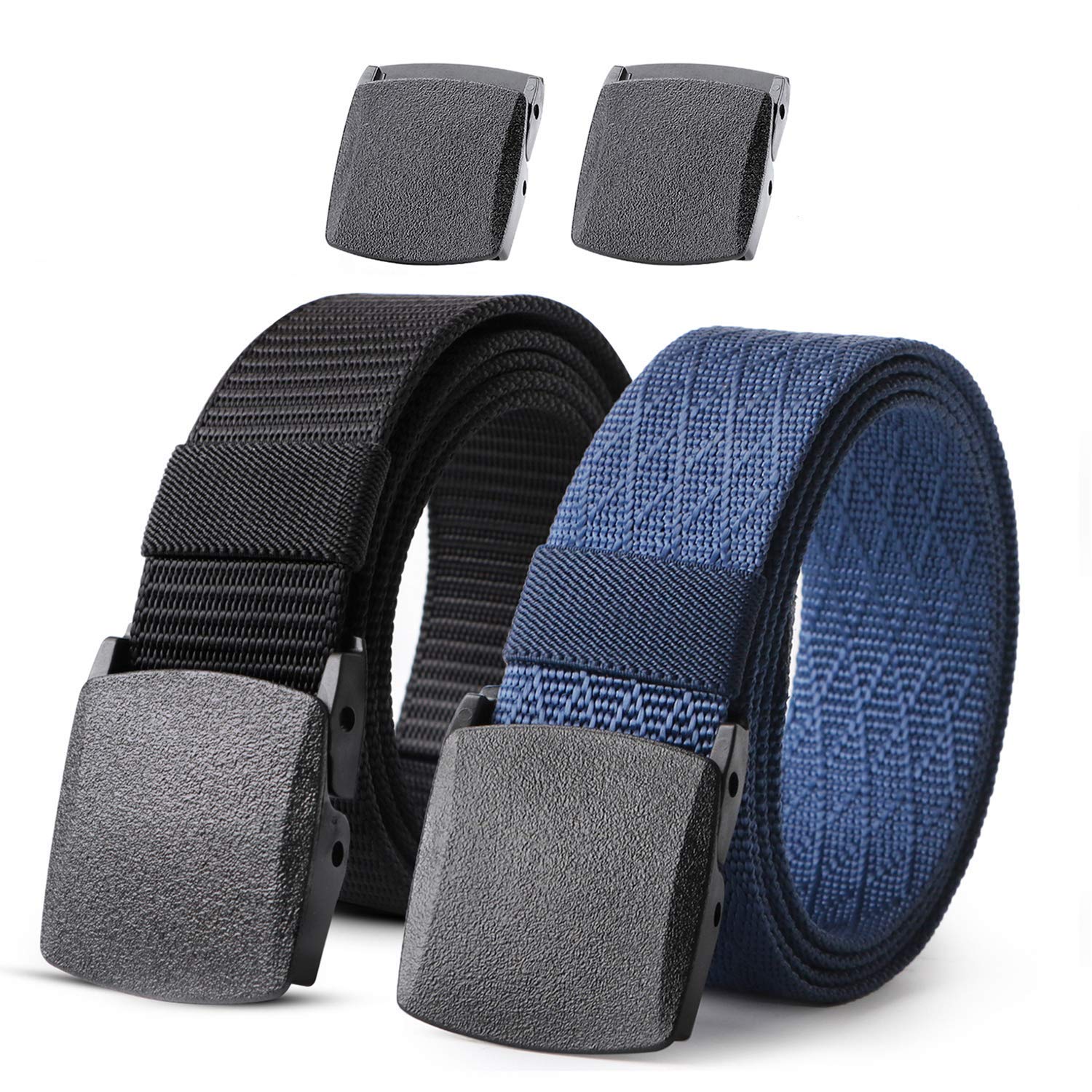 JASGOOD 2 Pack Nylon Web Belt Outdoor Military Men’s Metal Free Belt with TSA Plastic Buckle - JASGOOD OFFICIAL