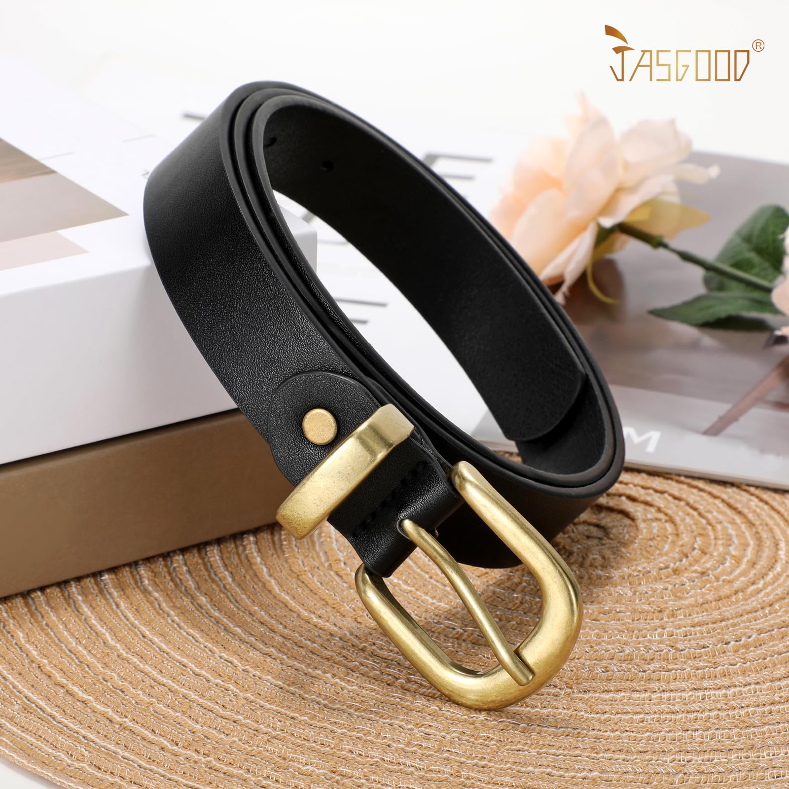 JASGOOD Womens Leather Belts for Jeans Pants 1.1" Width Vintage Ladies Belts for Dresses
