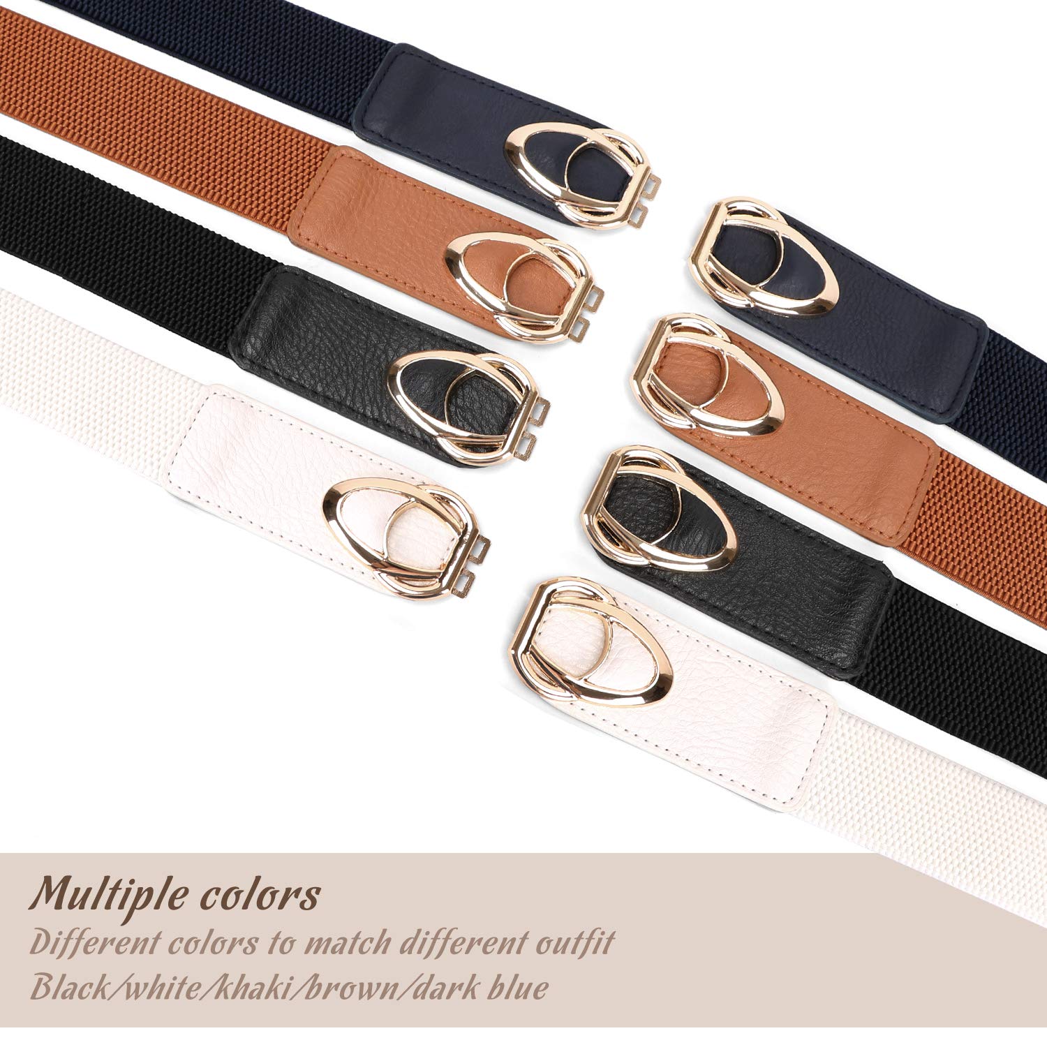 WERFORU Women Thin Elastic Belts,Skinny Stretch Vintage Fashion Waistband for Dress with Gold Buckle 4 Pack