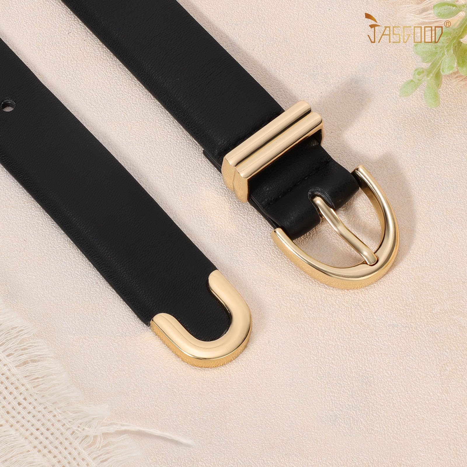 JASGOOD Women Leather Belt for Jeans Pants Fashion Gold Buckle Ladies Waist Belt
