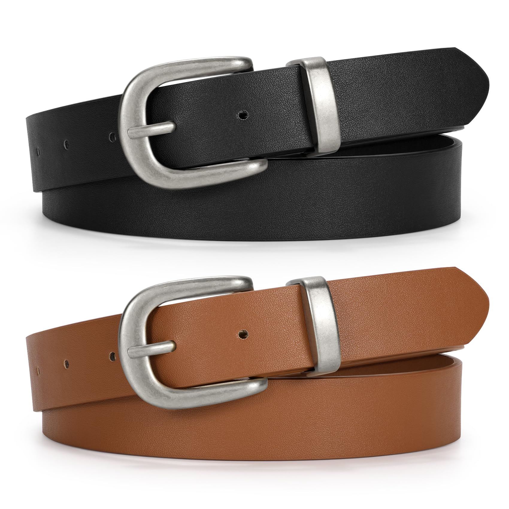 JASGOOD Womens Leather Belts for Jeans Pants 1.1" Width Vintage Ladies Belts for Dresses