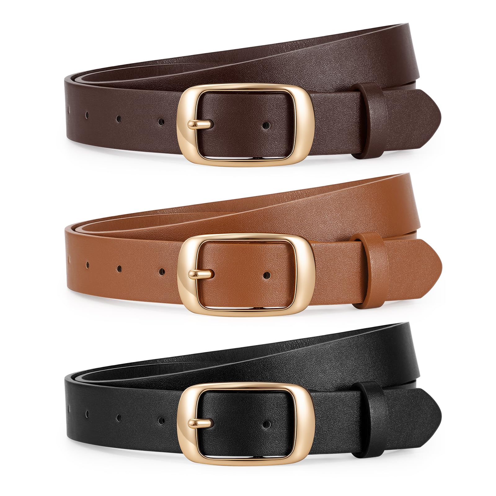 JASGOOD 3 PACK Women Belts for Jeans Pants Fashion Ladies Leather Waist Belt with Gold Buckle - JASGOOD OFFICIAL